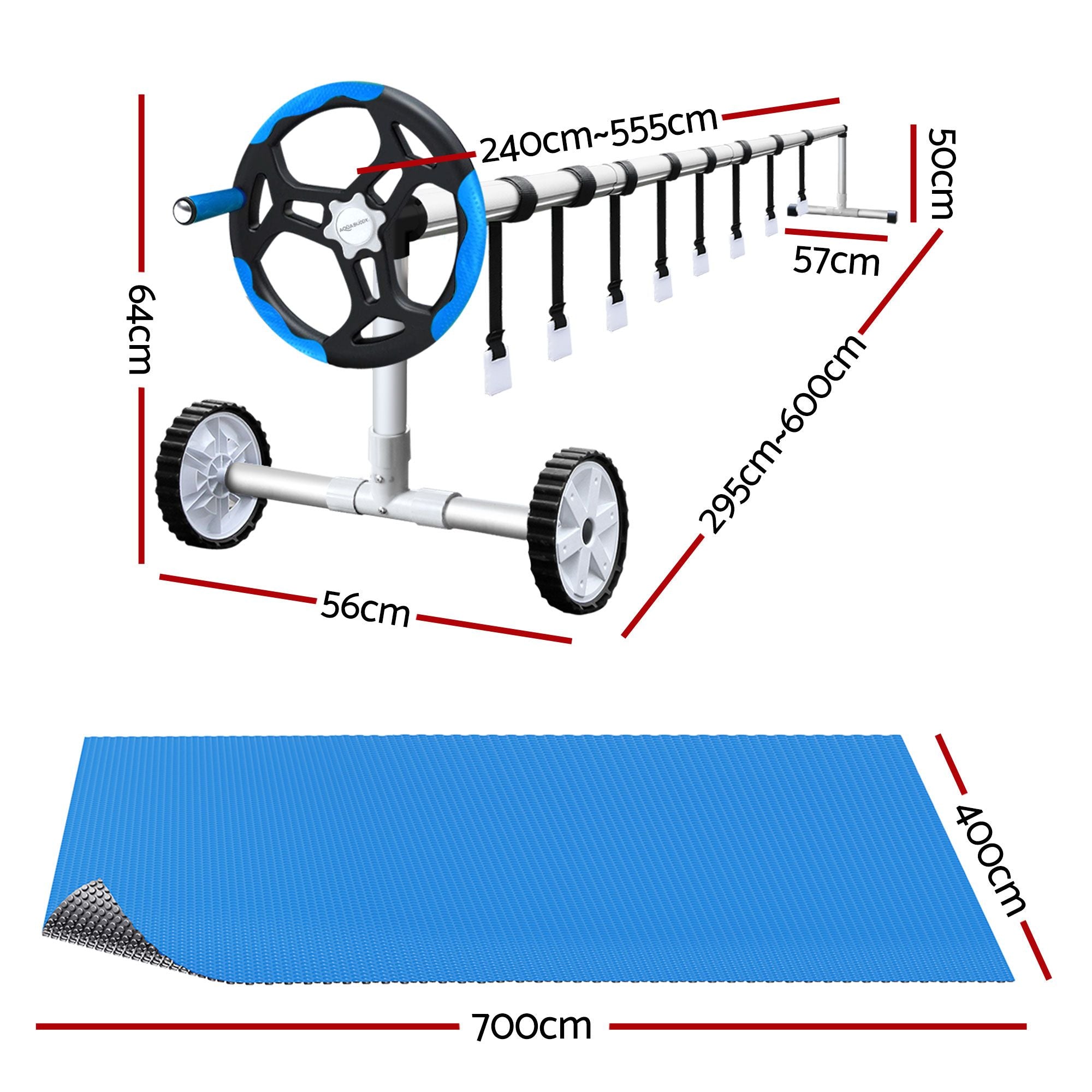 Pool Cover 600 Micron 7x4m w/ Blue Roller 5.55m Swimming Pools Sliver Solar Blanket