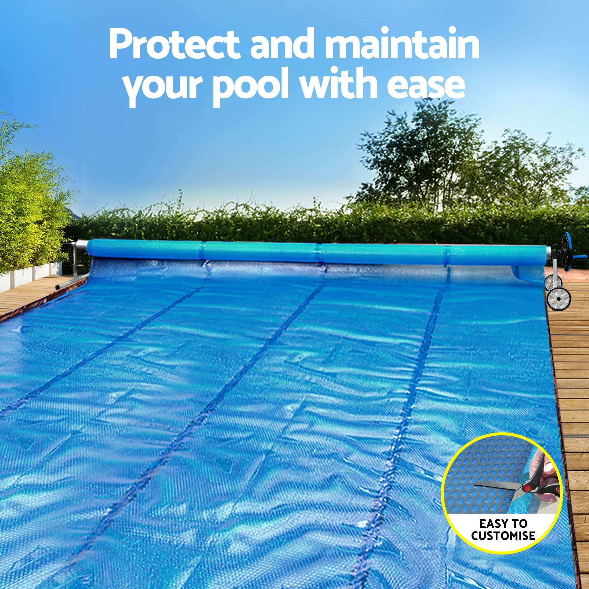 Pool Cover 600 Micron 7x4m w/ Blue Roller 5.55m Swimming Pools Sliver Solar Blanket
