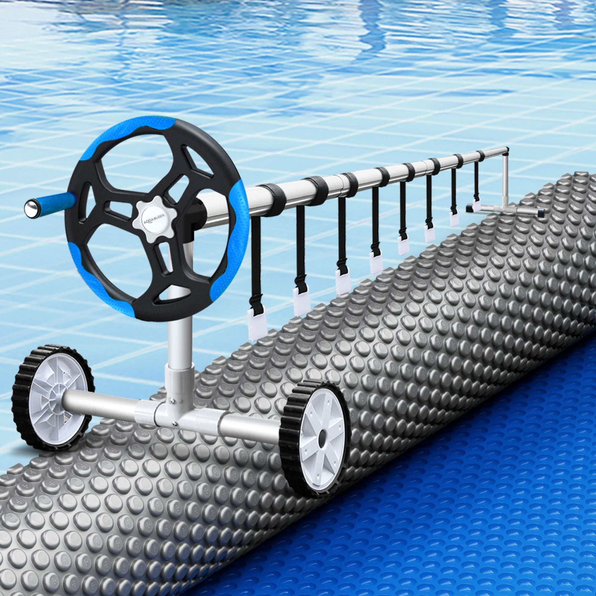 Pool Cover 600 Micron 7x4m w/ Blue Roller 5.55m Swimming Pools Sliver Solar Blanket