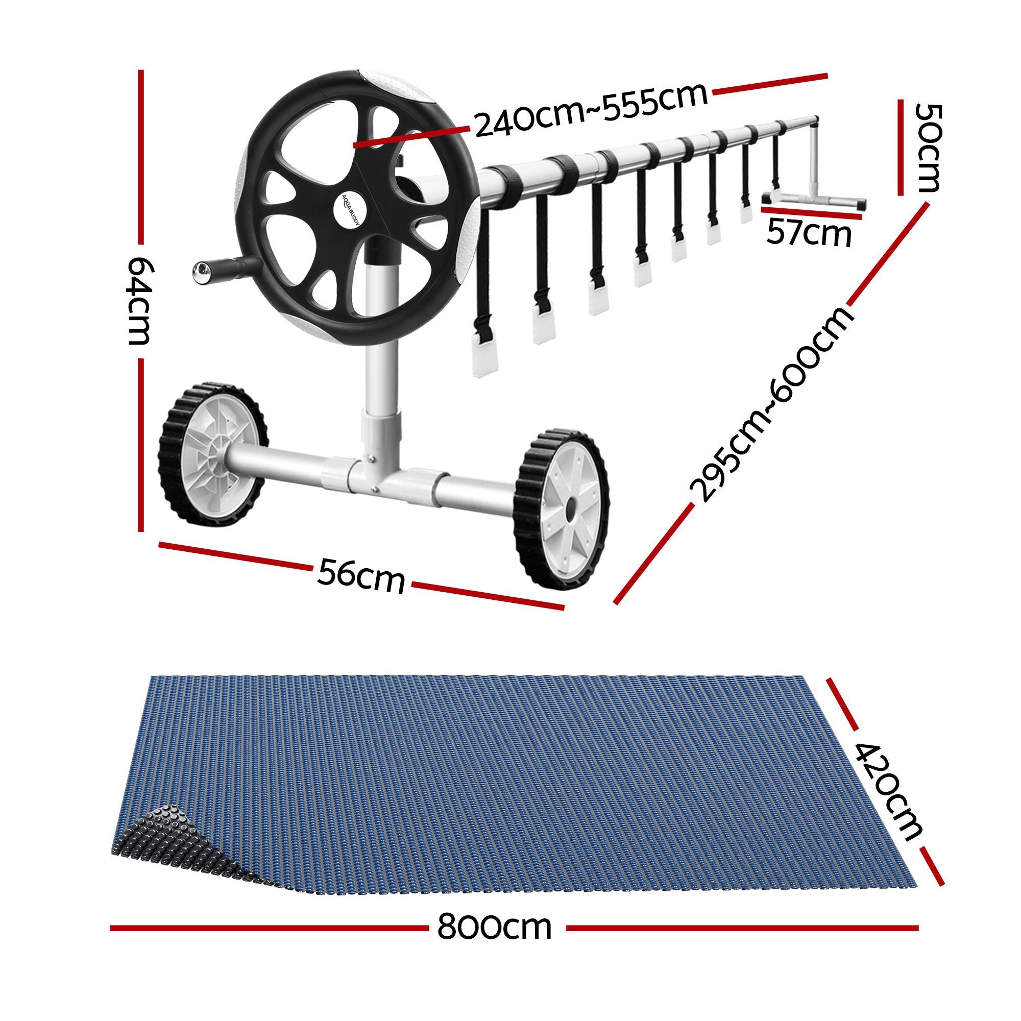 Pool Cover 600 Micron 8x4.2m w/ Roller 5.55m Swimming Pools Black Solar Blanket