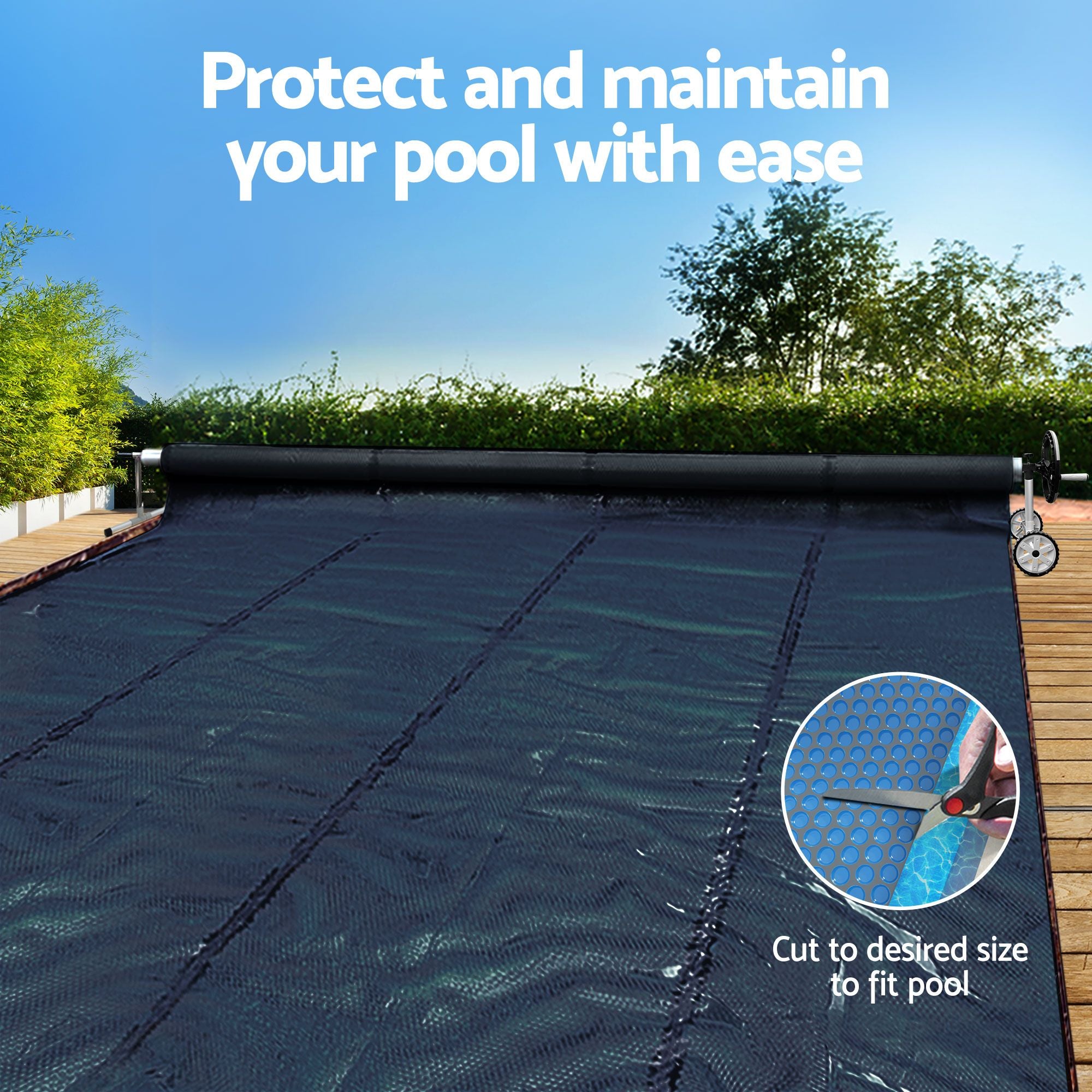Pool Cover 600 Micron 8x4.2m w/ Roller 5.55m Swimming Pools Black Solar Blanket