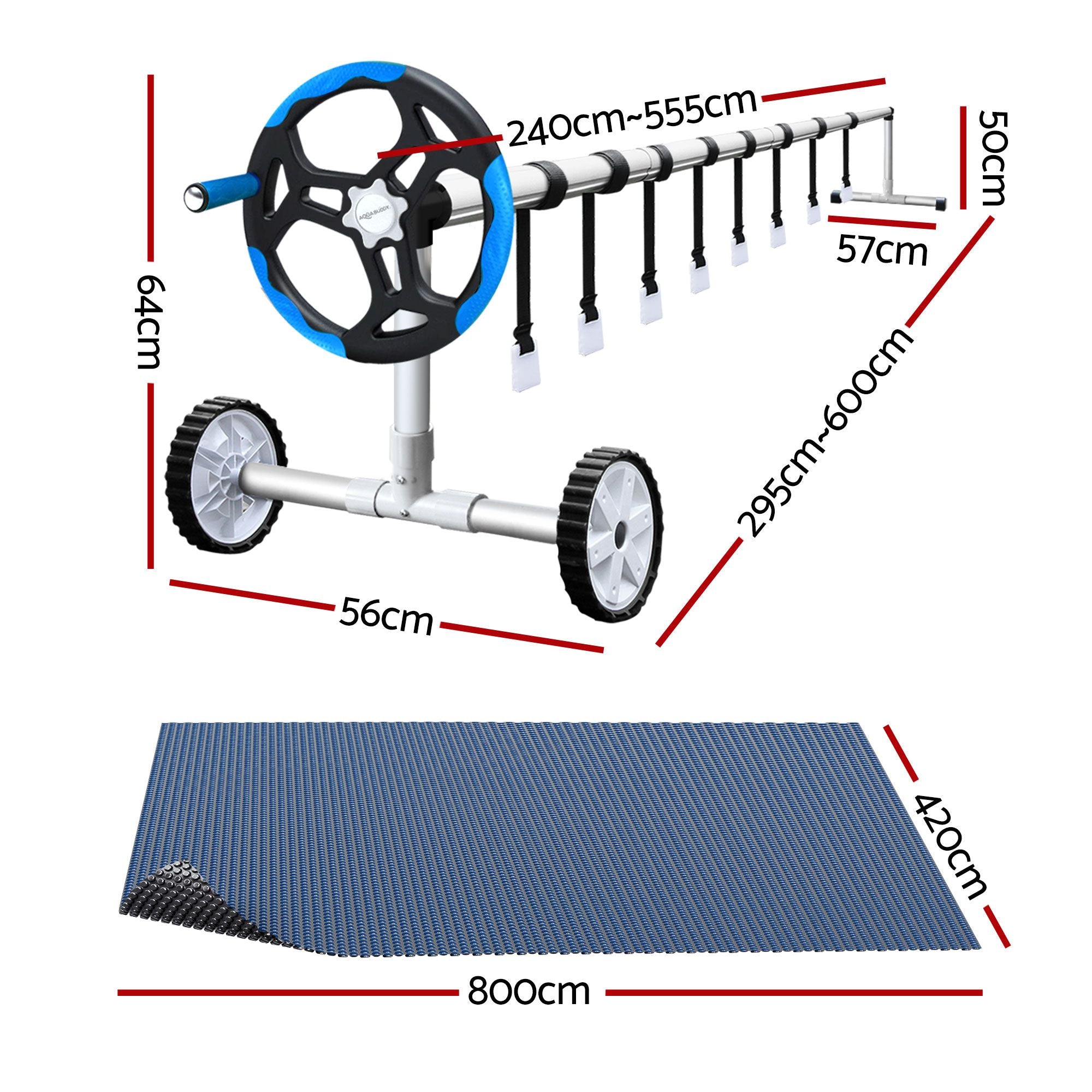 Pool Cover 600 Micron 8x4.2m w/ Blue Roller 5.55m Swimming Pools Black Solar Blanket