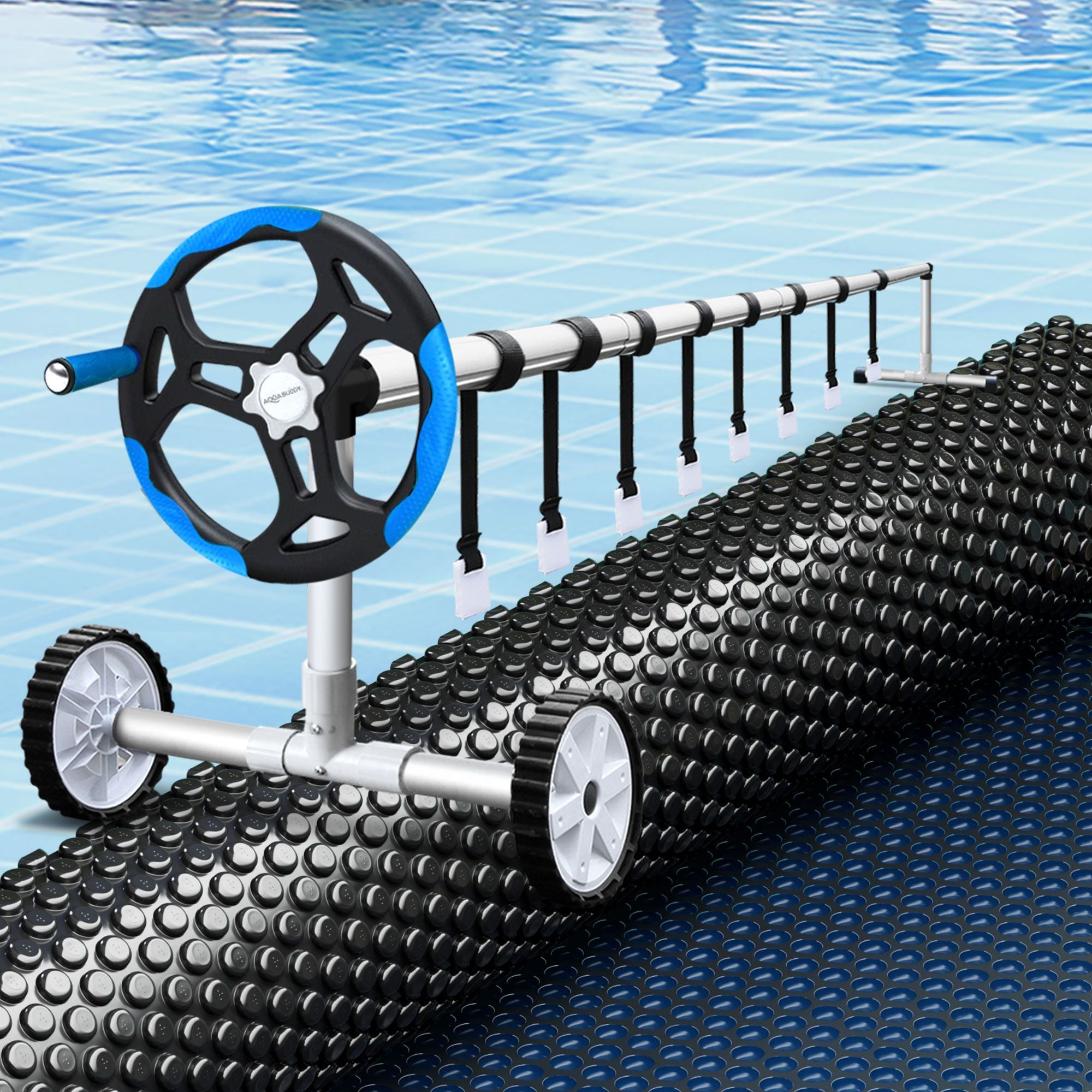 Pool Cover 600 Micron 8x4.2m w/ Blue Roller 5.55m Swimming Pools Black Solar Blanket