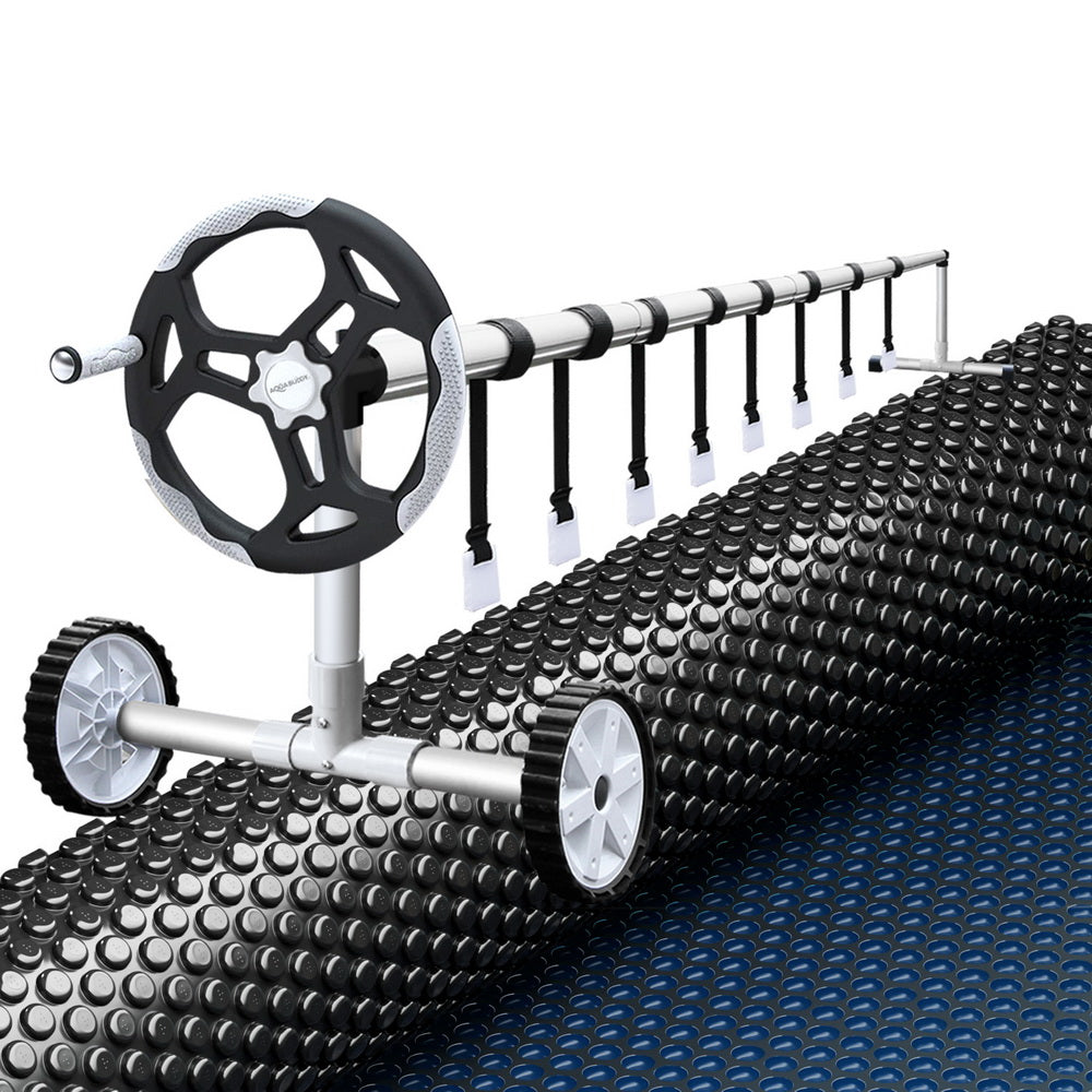 Pool Cover 600 Micron 8.5x4.2m w/ Roller 5.55m Swimming Pools Black Solar Blanket