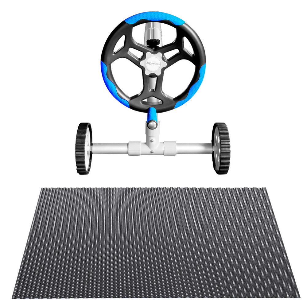 Pool Cover 600 Micron 8.5x4.2m w/ Blue Roller 5.55m Black Solar Blanket