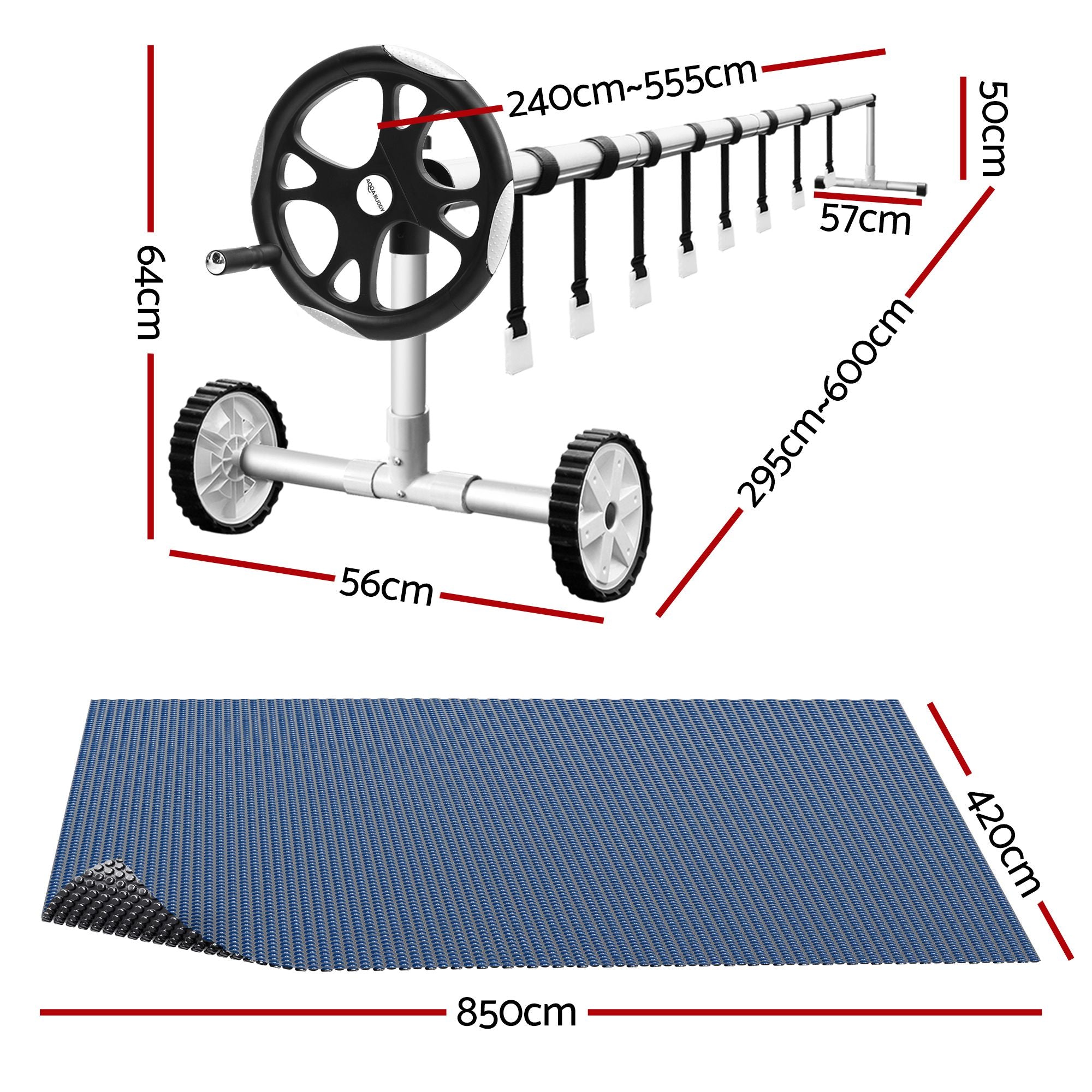 Pool Cover 500 Micron 8.5x4.2m w/ Roller 5.55m Swimming Pools Black Solar Blanket