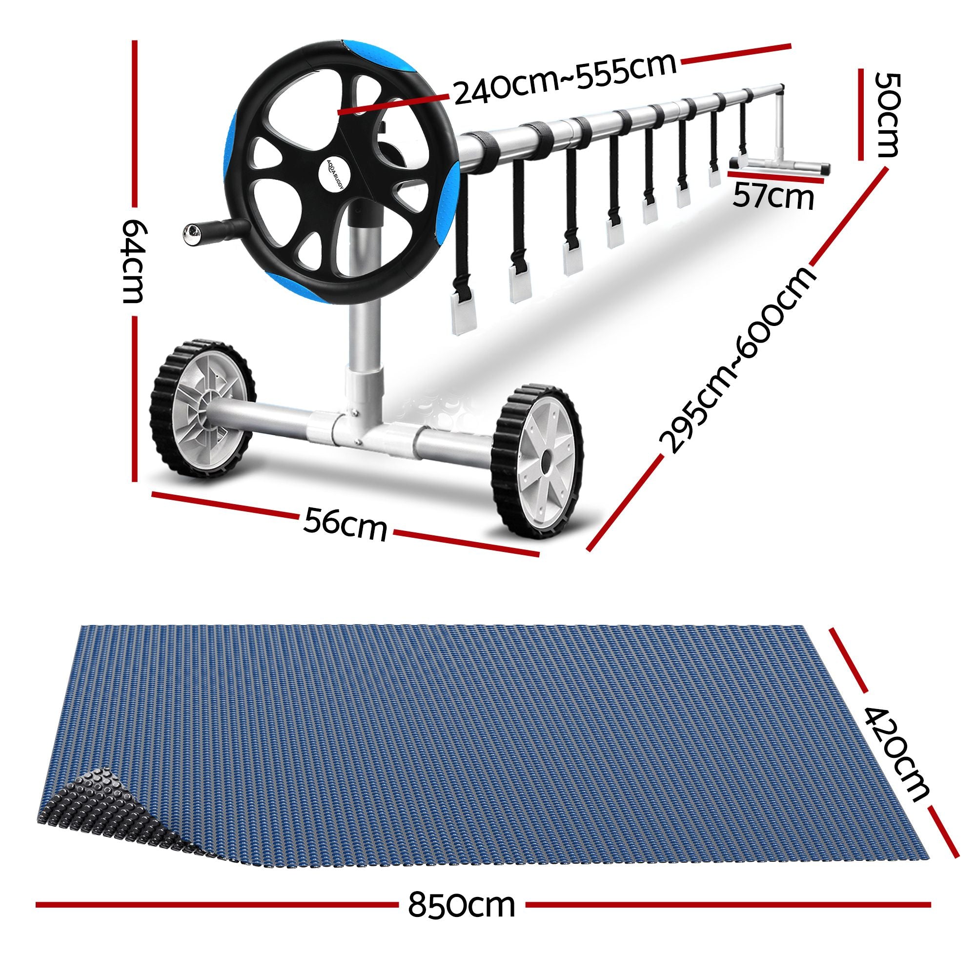 Pool Cover 500 Micron 8.5x4.2m w/ Blue Roller 5.55m Swimming Pools Black Solar Blanket