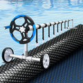 Pool Cover 600 Micron 9.5x5m w/ Blue Roller 5.55m Black Solar Blanket