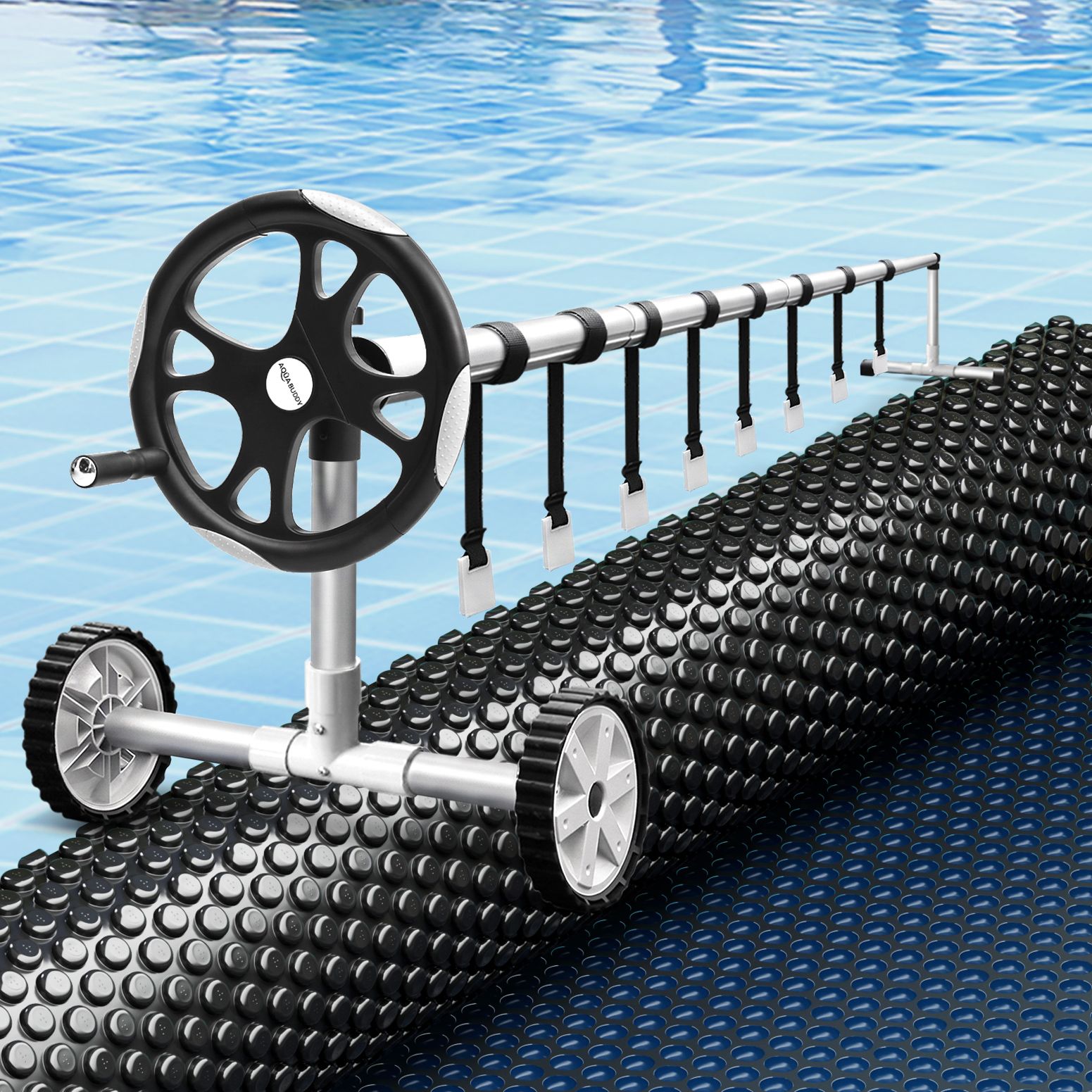 Pool Cover 500 Micron 9.5x5m w/ Roller 5.55m Swimming Pools Black Solar Blanket
