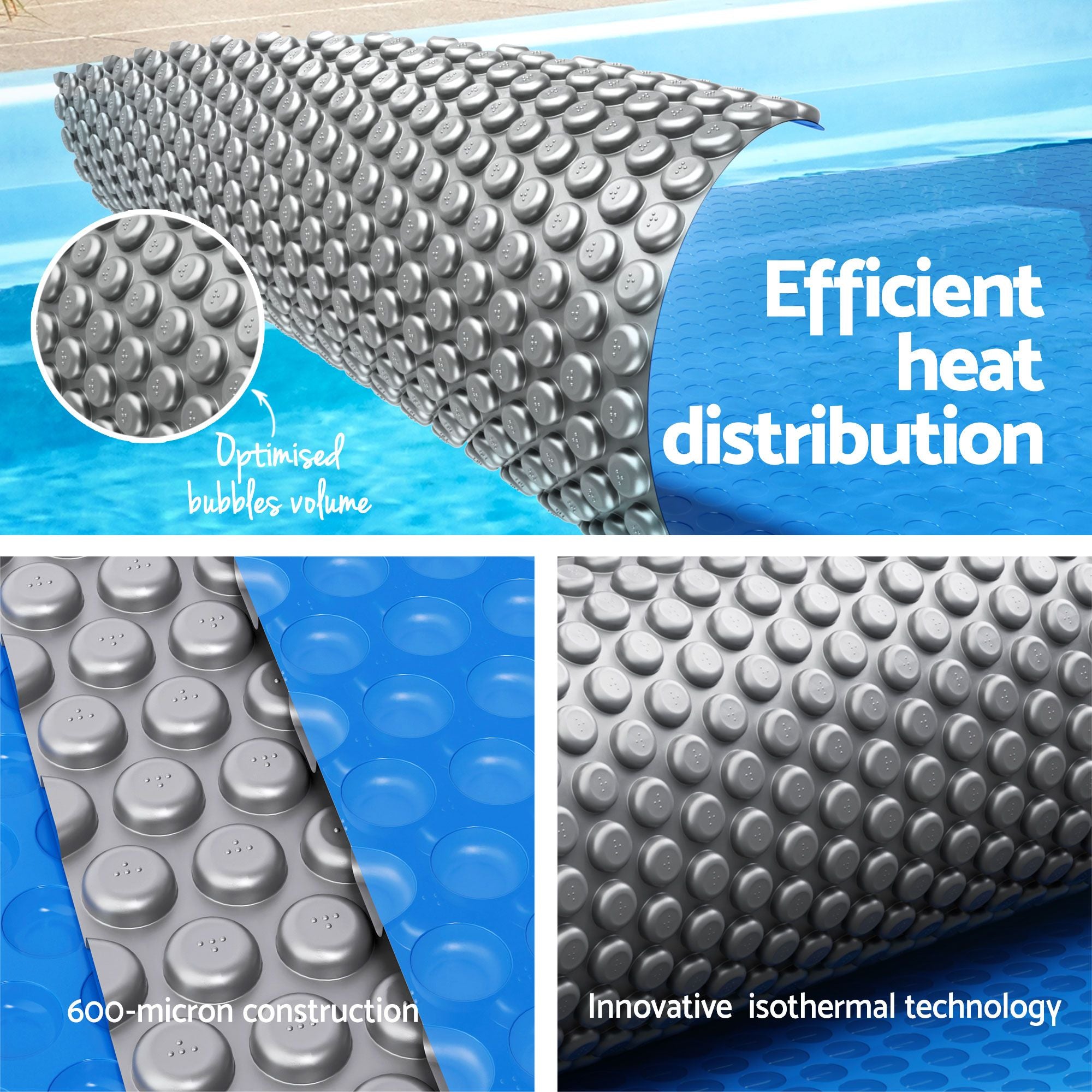 Pool Cover 600 Micron 9.5x5m w/ Roller 5.55m Swimming Pools Sliver Solar Blanket