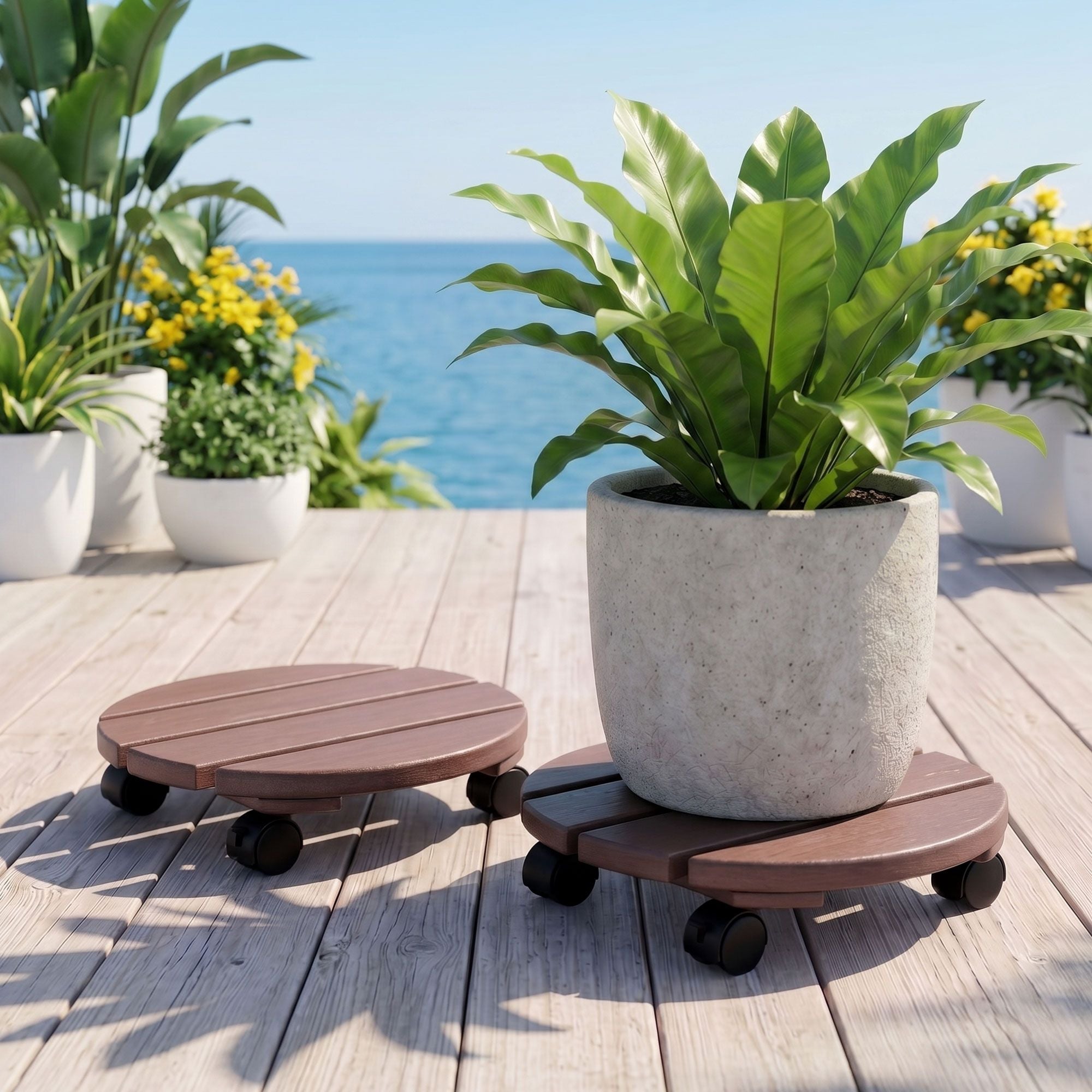 2PC Plant Carts HDPE Plant Caddy With Lockable Wheels Rolling Brown