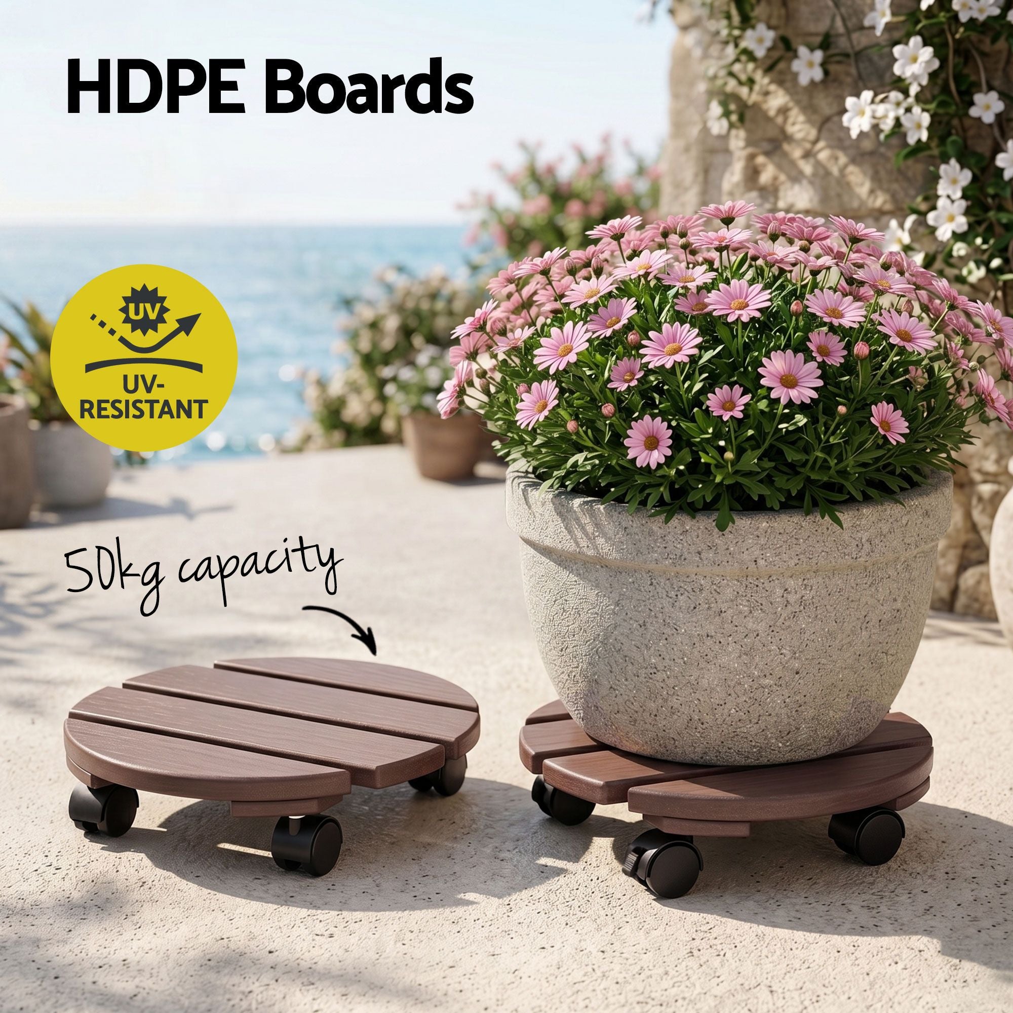 2PC Plant Carts HDPE Plant Caddy With Lockable Wheels Rolling Brown