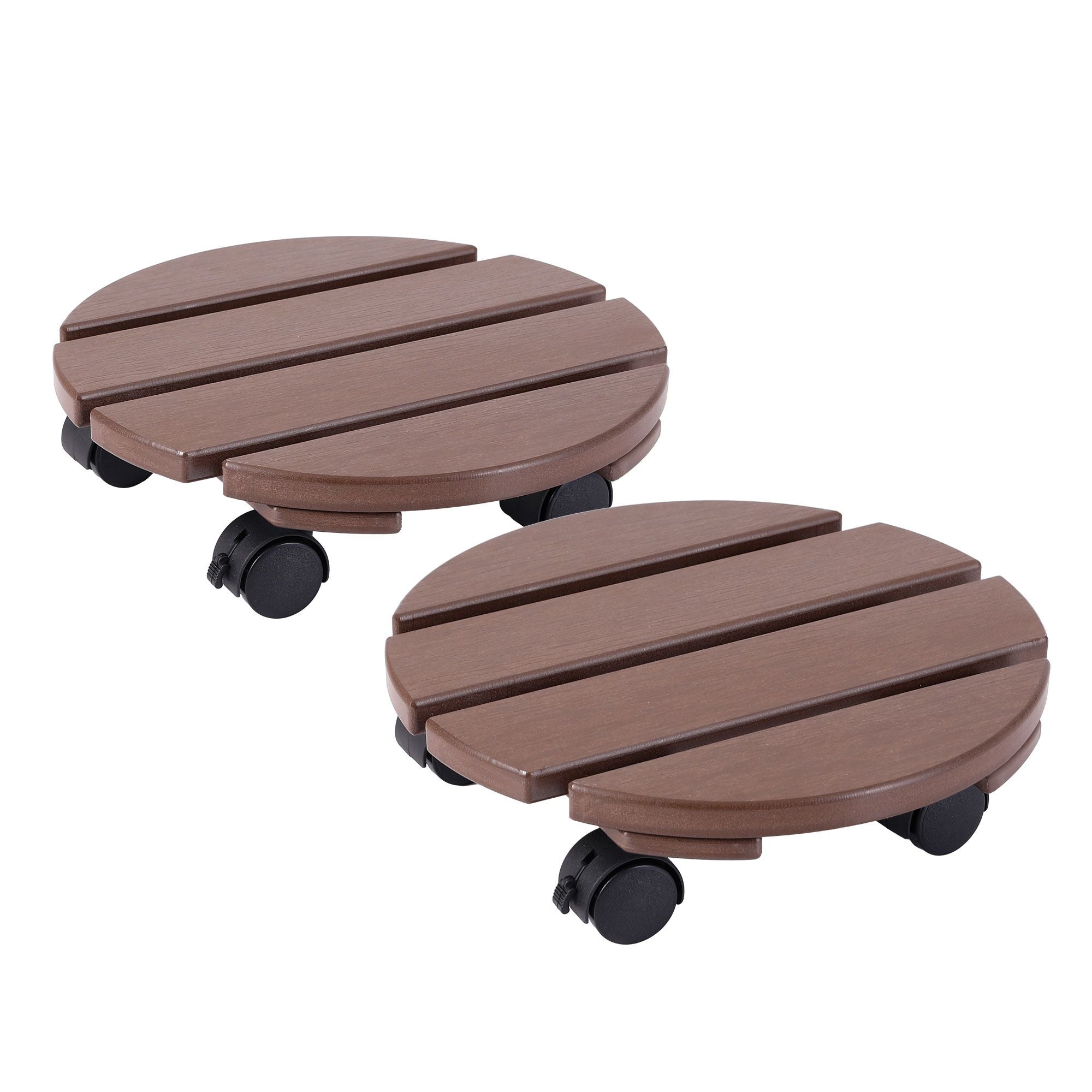 2PC Plant Carts HDPE Plant Caddy With Lockable Wheels Rolling Brown