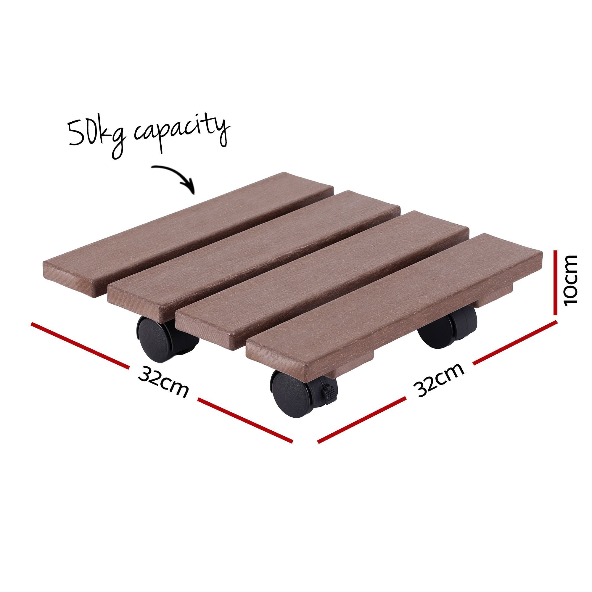 2PC Plant Carts HDPE Plant Caddy With Lockable Wheels Rolling Brown