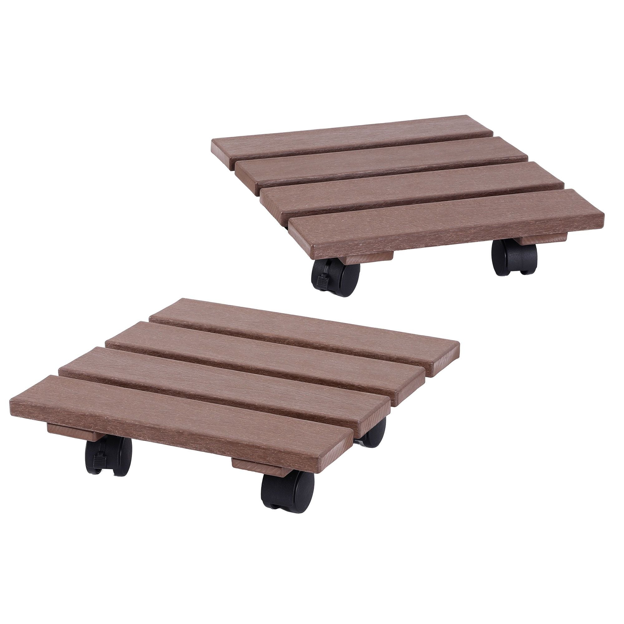 2PC Plant Carts HDPE Plant Caddy With Lockable Wheels Rolling Brown