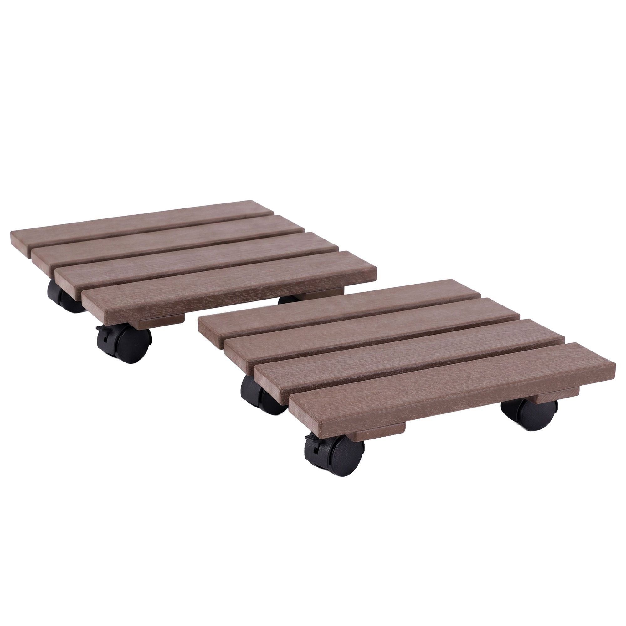 2PC Plant Carts HDPE Plant Caddy With Lockable Wheels Rolling Brown
