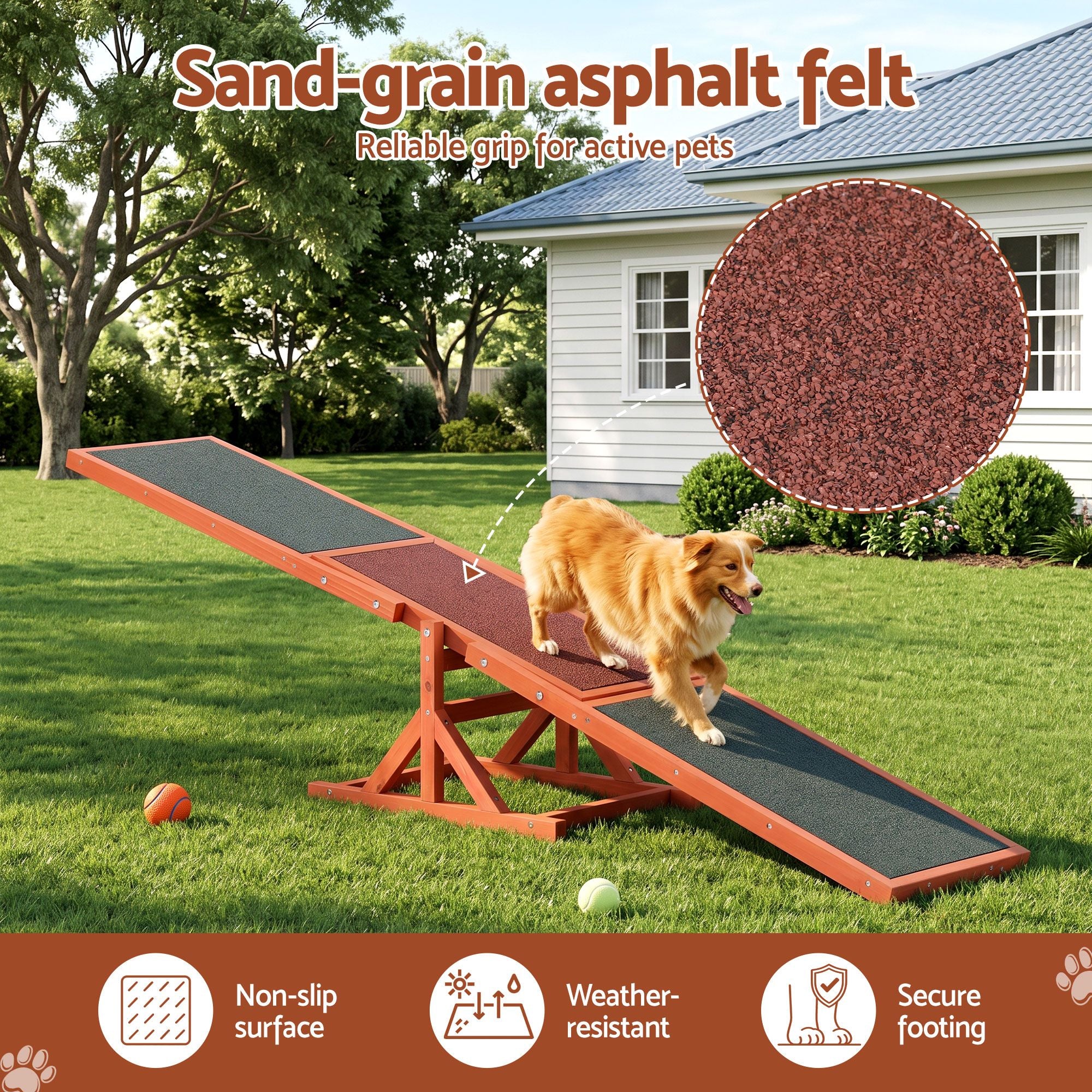 Dog Agility Seesaw 180cm for Obedience Training and Outdoor Play - Brown