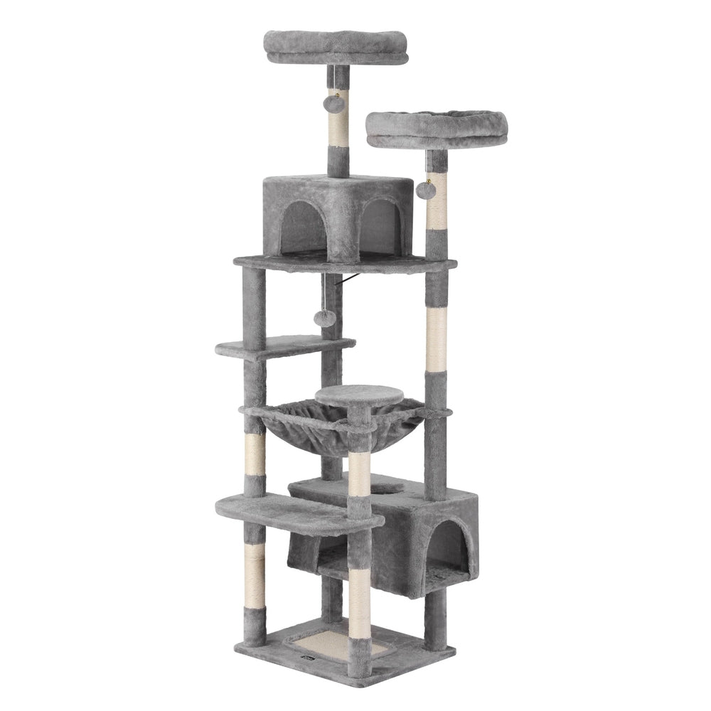 184cm Cat Tree Tower with Scratching Posts and Condo House - Light Grey