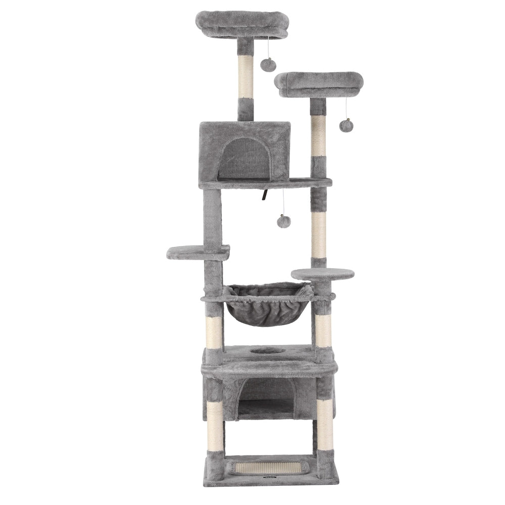184cm Cat Tree Tower with Scratching Posts and Condo House - Light Grey