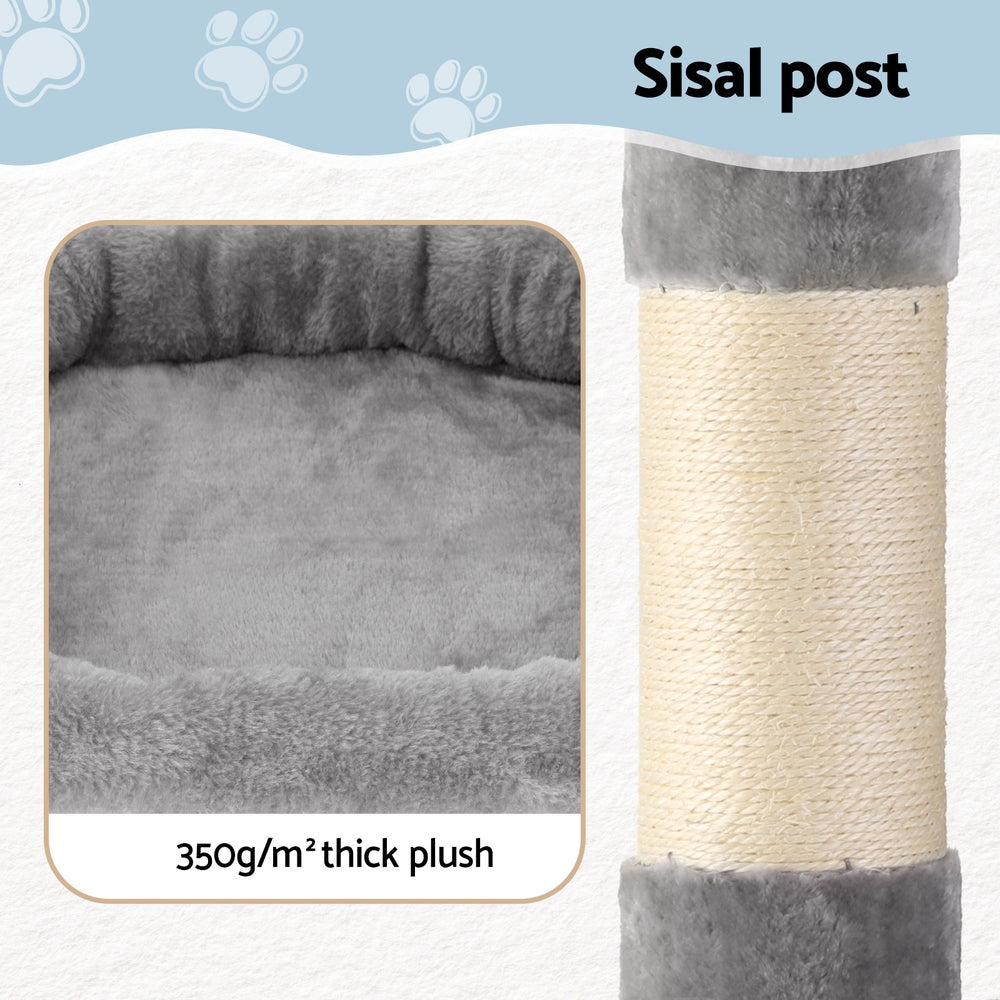 184cm Cat Tree Tower with Scratching Posts and Condo House - Light Grey