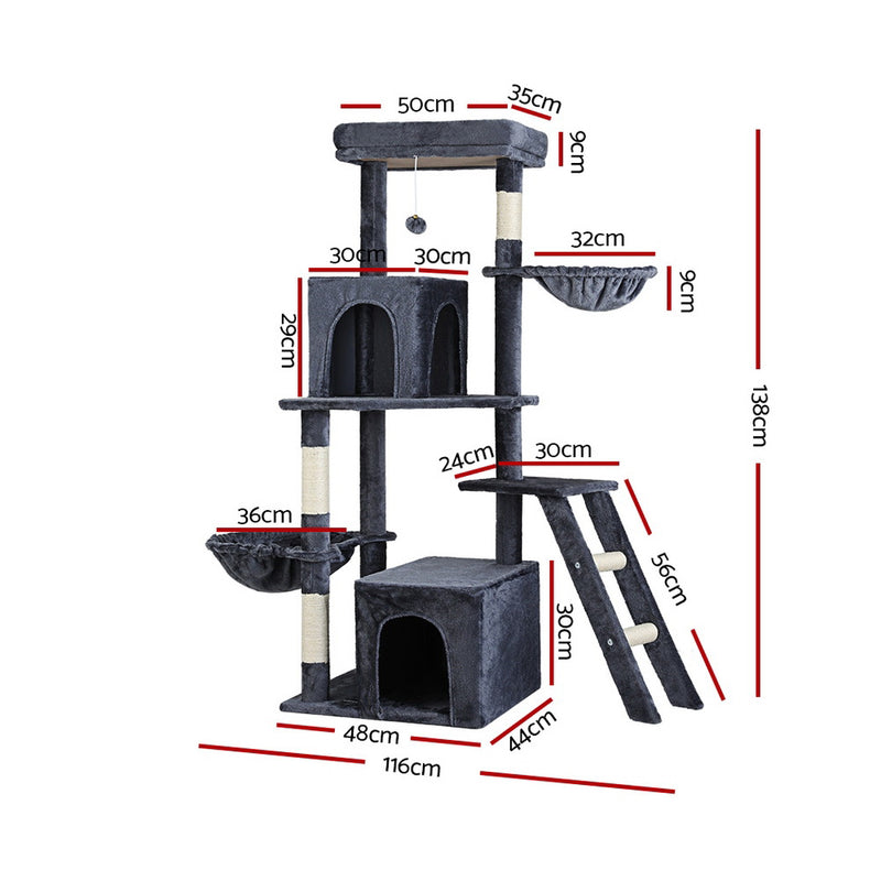 Cat Tree Tower Scratching Post Scratcher 138cm Trees Condo House Grey