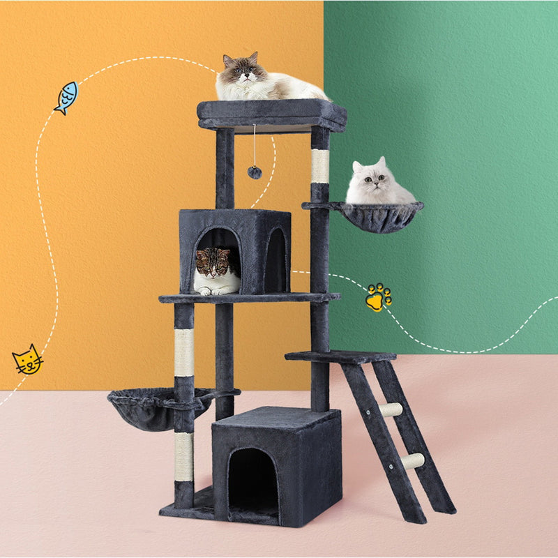 Cat Tree Tower Scratching Post Scratcher 138cm Trees Condo House Grey