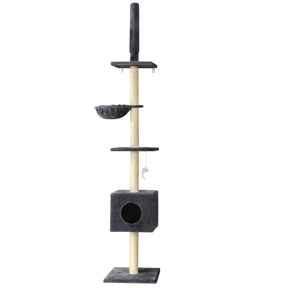 260cm Floor to Ceiling Cat Tree Tower with Scratching Posts and Bed - Dark Grey