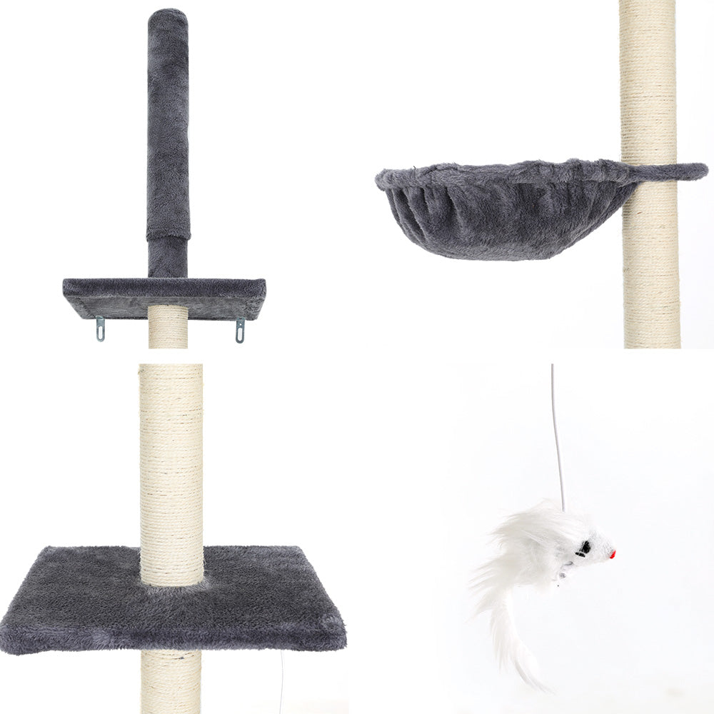 260cm Floor to Ceiling Cat Tree Tower with Scratching Posts and Bed - Dark Grey