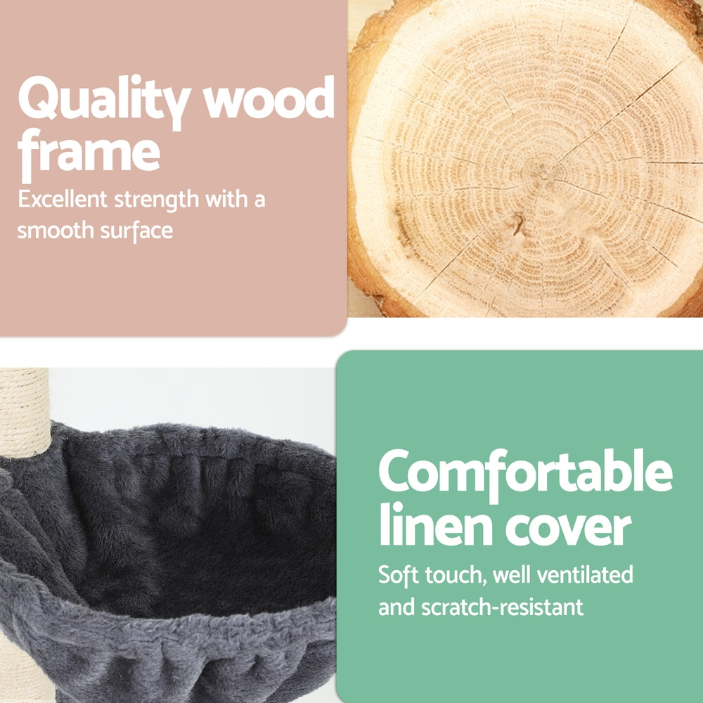 260cm Floor to Ceiling Cat Tree Tower with Scratching Posts and Bed - Dark Grey
