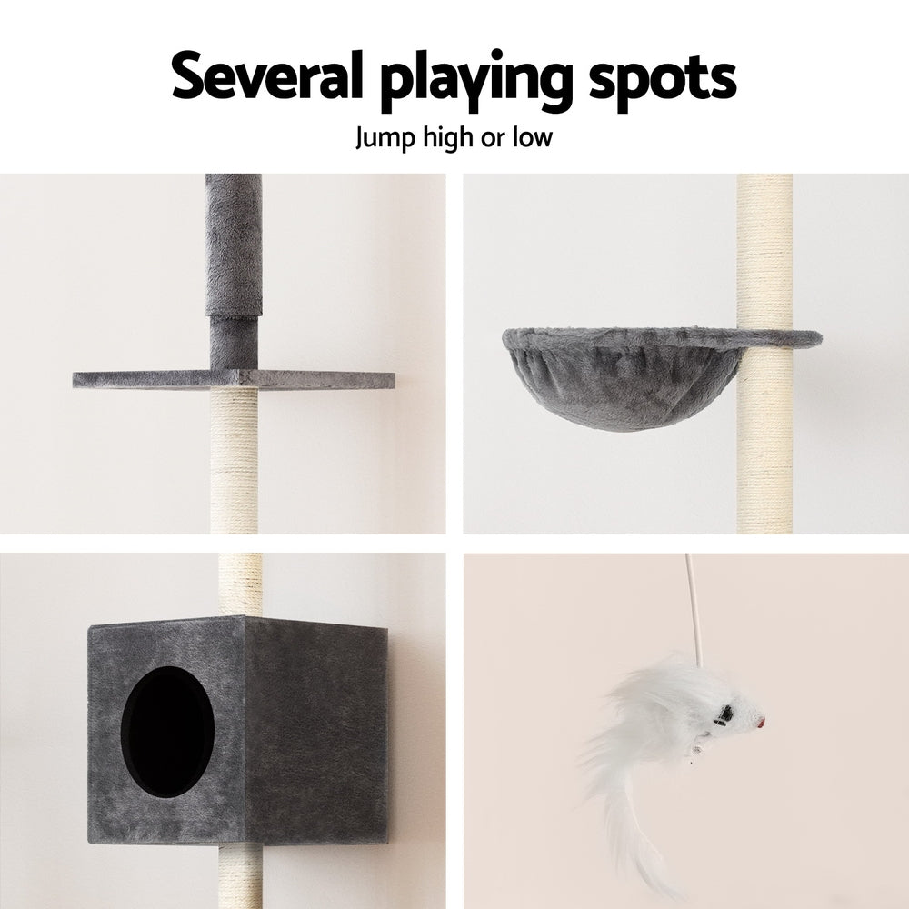 260cm Floor to Ceiling Cat Tree Tower with Scratching Posts and Bed - Dark Grey