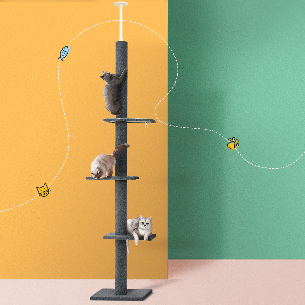290cm Floor-to-Ceiling Cat Tree Tower with Scratching Posts and Beds - Grey