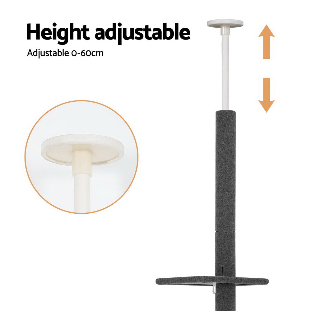 290cm Floor-to-Ceiling Cat Tree Tower with Scratching Posts and Beds - Grey