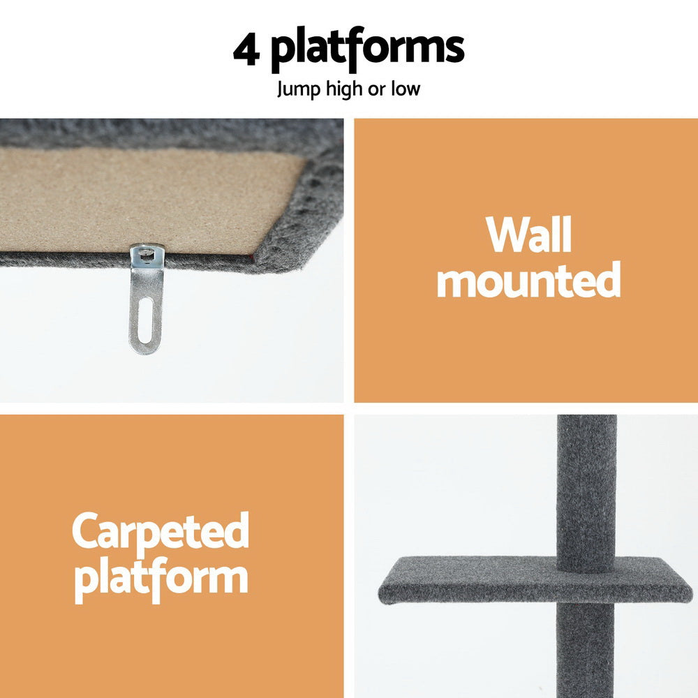 290cm Floor-to-Ceiling Cat Tree Tower with Scratching Posts and Beds - Grey