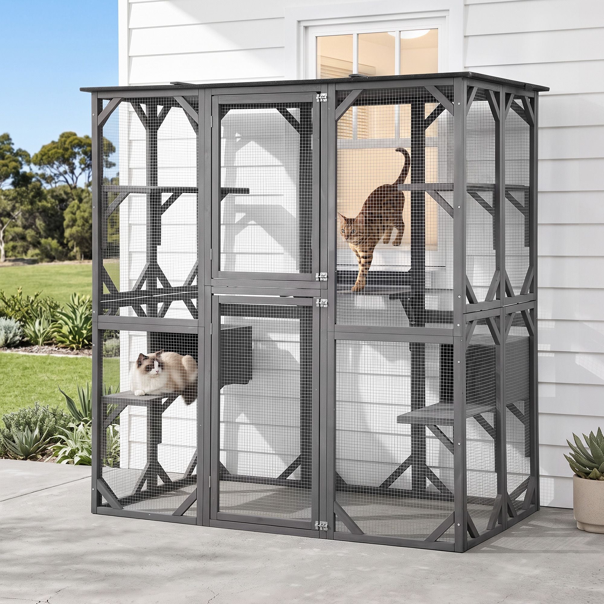 Cat House 181cm Outdoor Catio Enclosure Walk-In Large Rabbit Hutch Grey