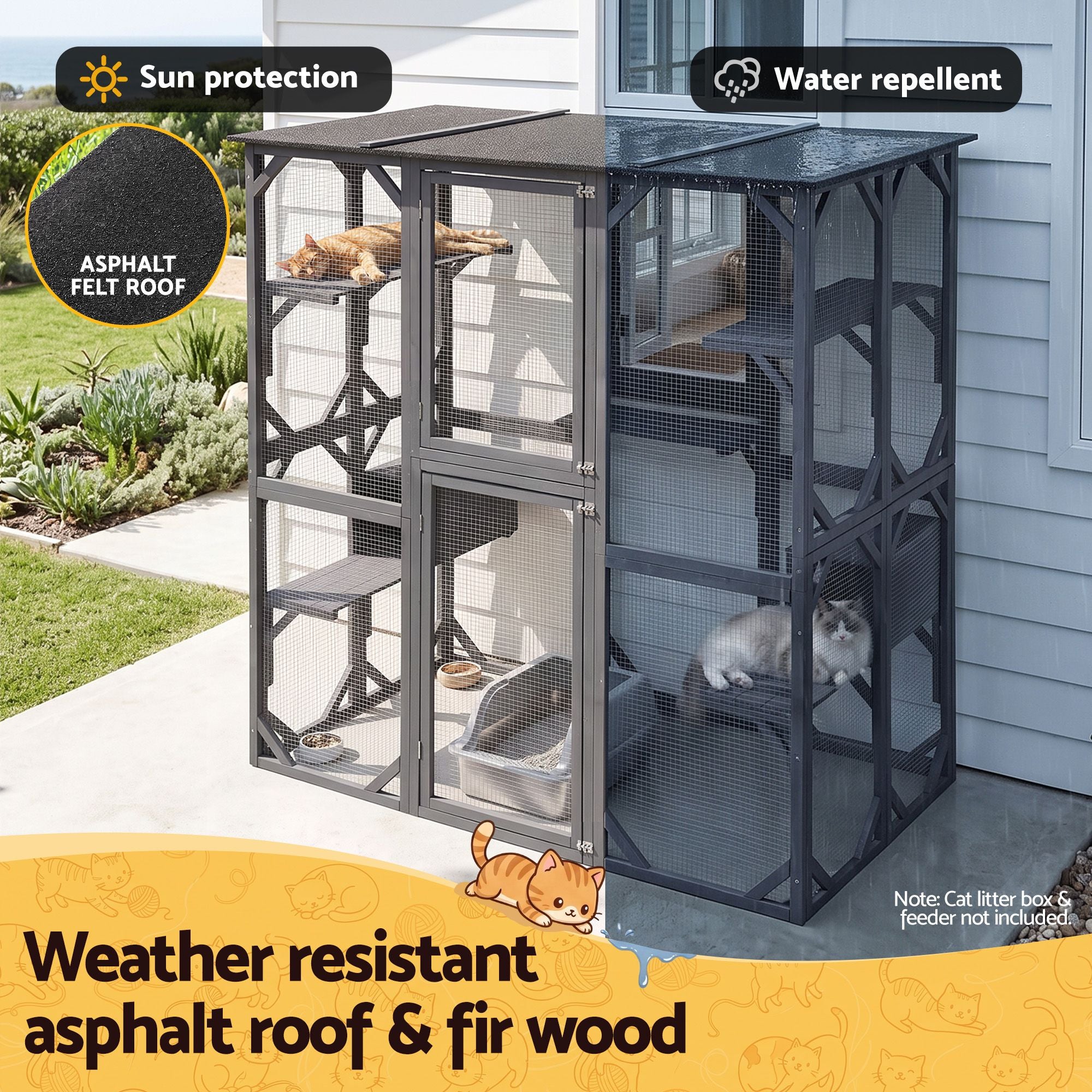 Cat House 181cm Outdoor Catio Enclosure Walk-In Large Rabbit Hutch Grey