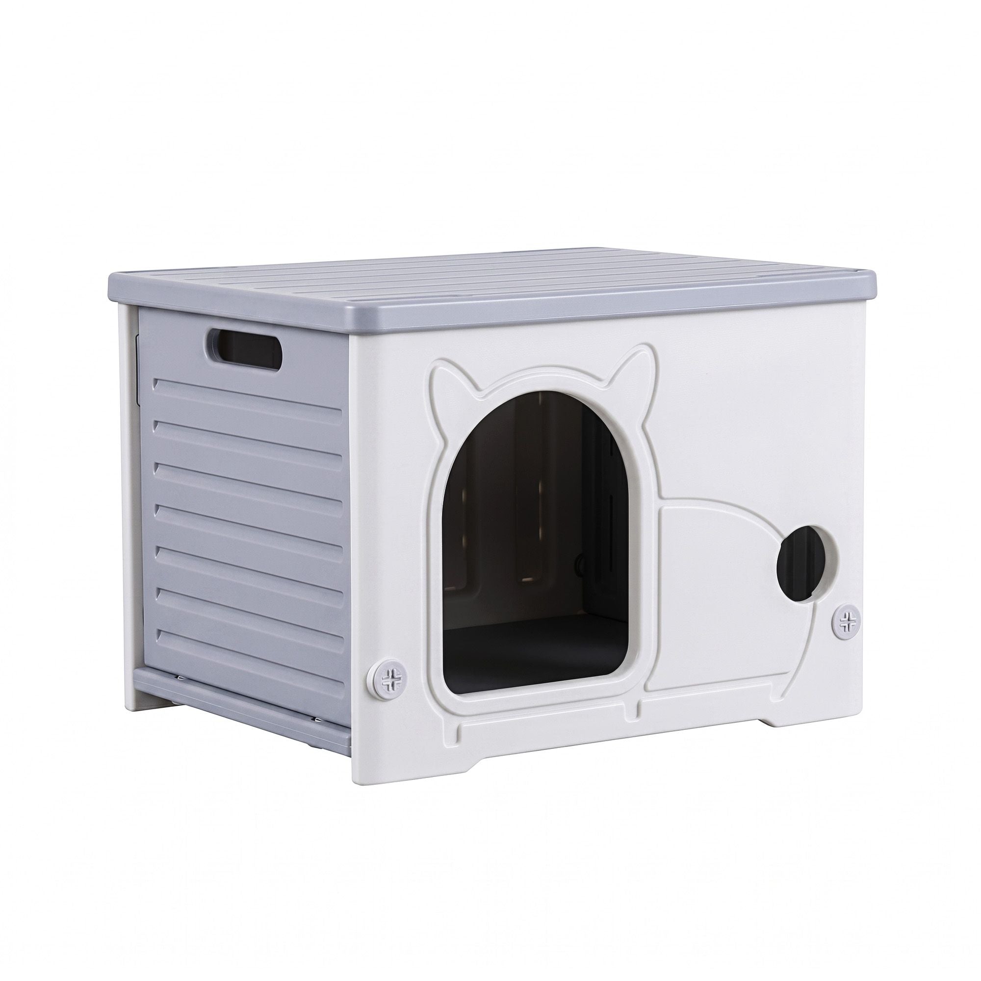 Cat House Enclosed Shelter Stackable Plastic Nest Box 54x41x39cm - Grey