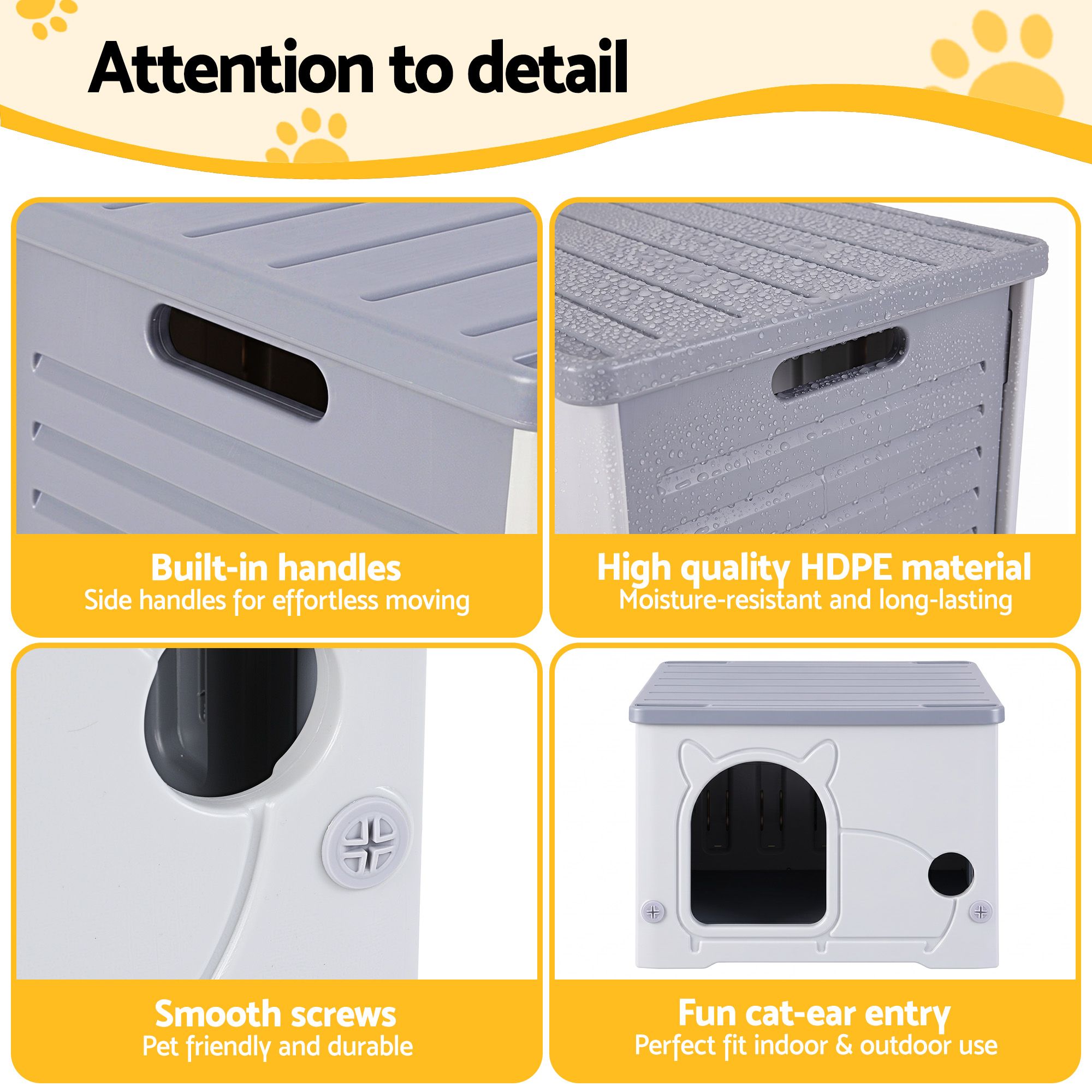 Cat House Enclosed Shelter Stackable Plastic Nest Box 54x41x39cm - Grey
