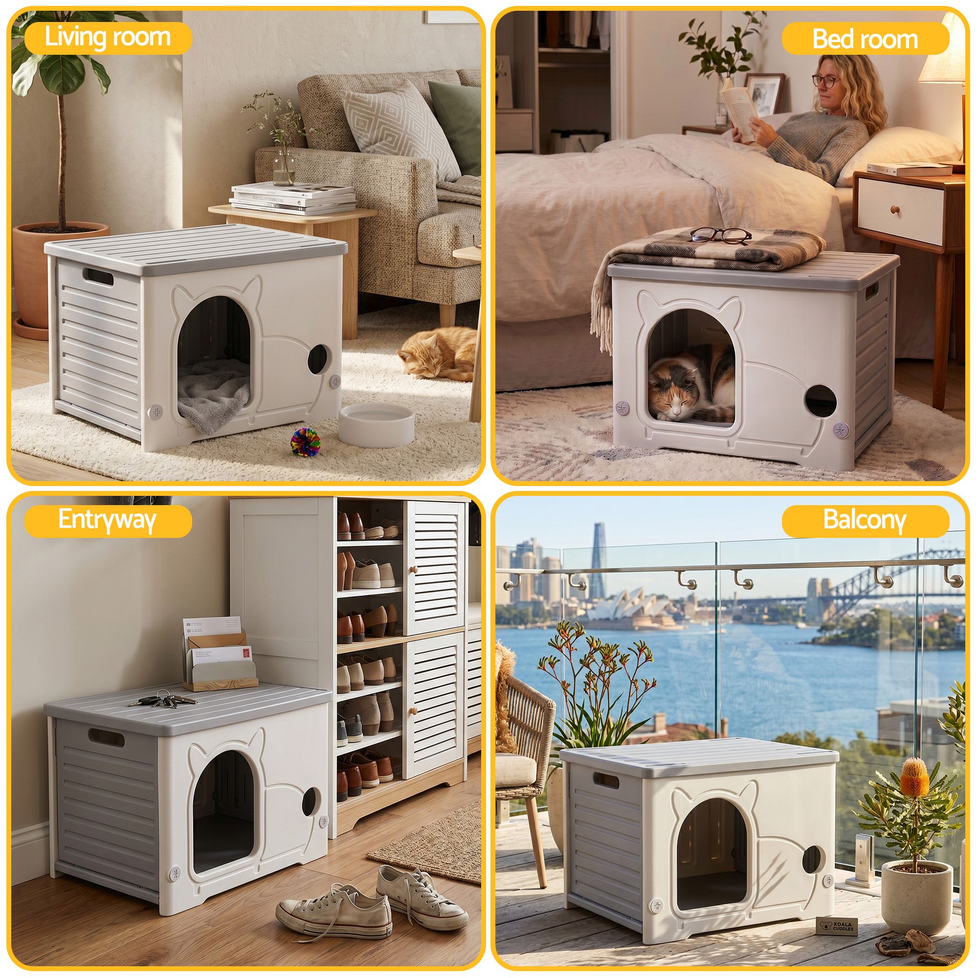 Cat House Enclosed Shelter Stackable Plastic Nest Box 54x41x39cm - Grey