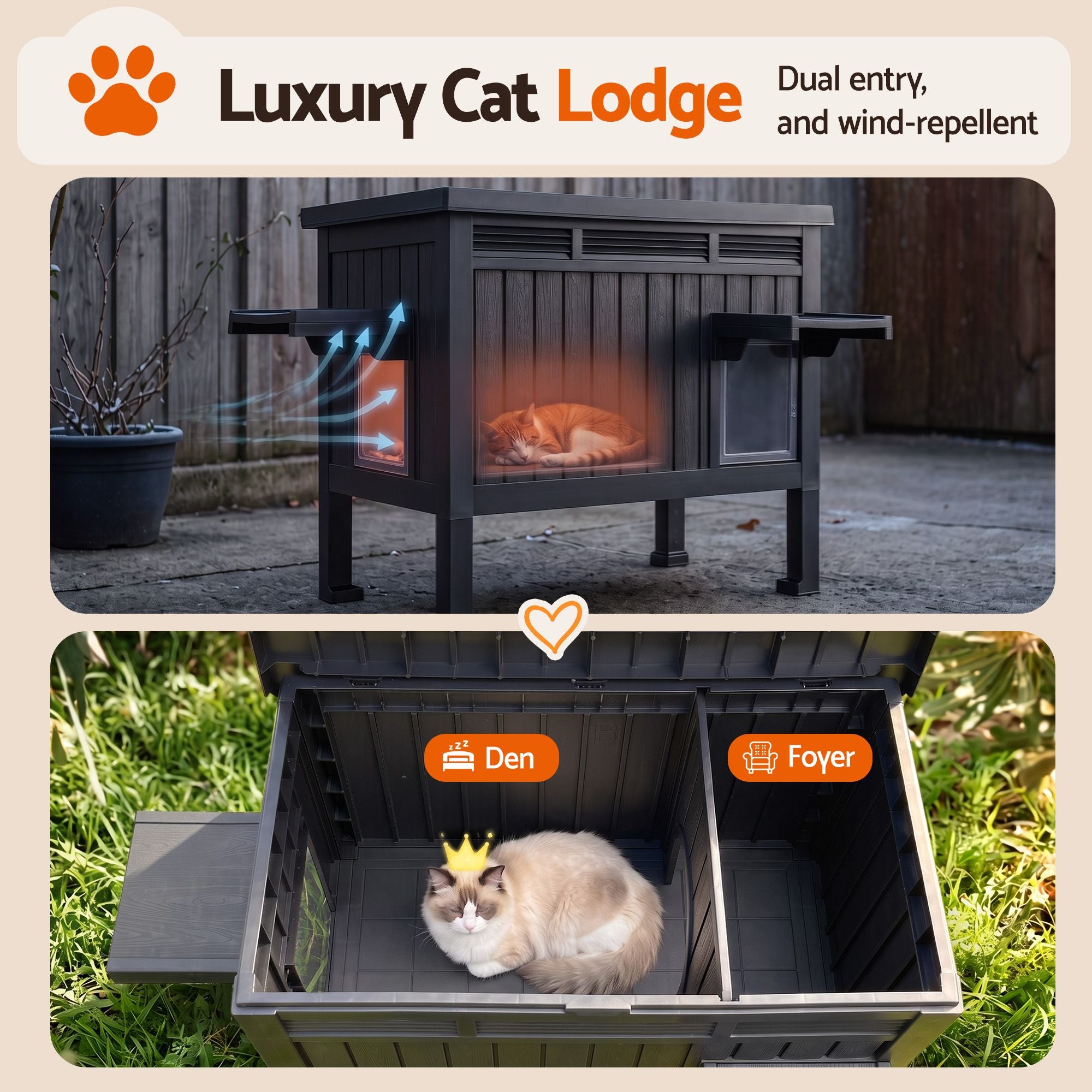Outdoor Cat House Pet Kennel Enclosure Cat Shelter Condo Rabbit Hutch Black