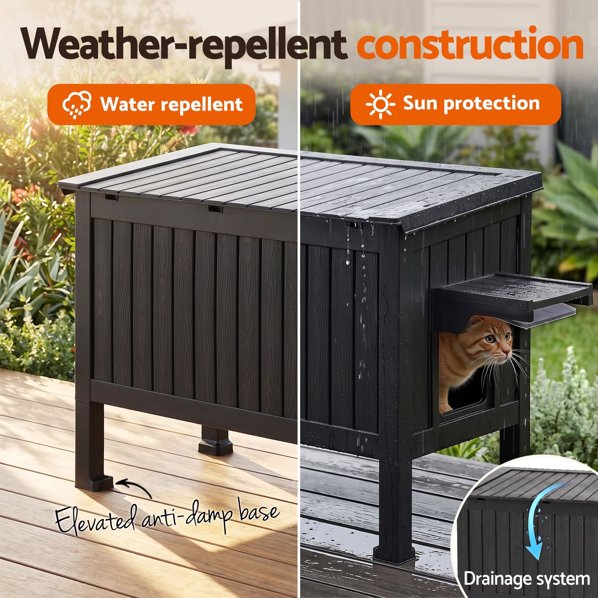 Outdoor Cat House Pet Kennel Enclosure Cat Shelter Condo Rabbit Hutch Black