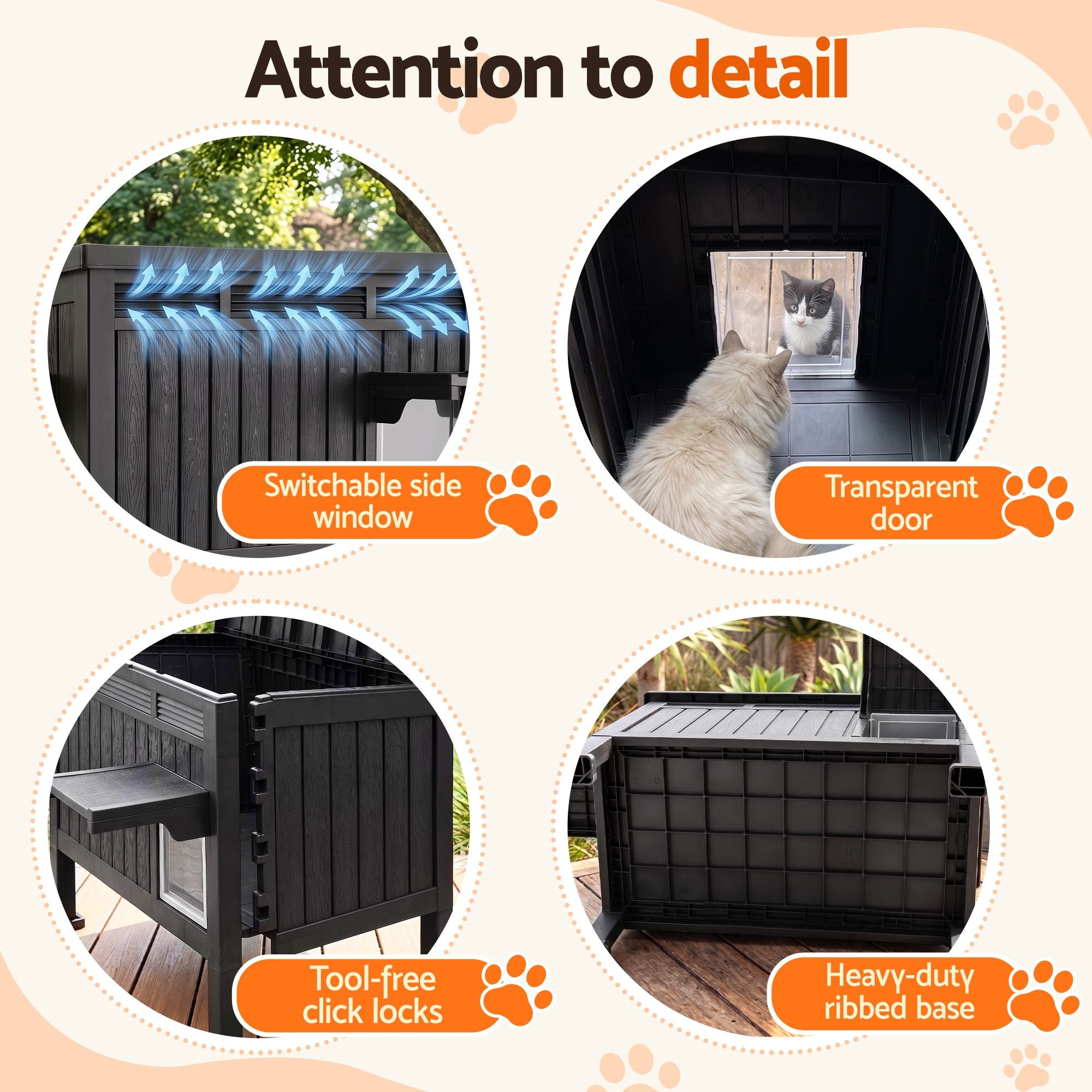 Outdoor Cat House Pet Kennel Enclosure Cat Shelter Condo Rabbit Hutch Black