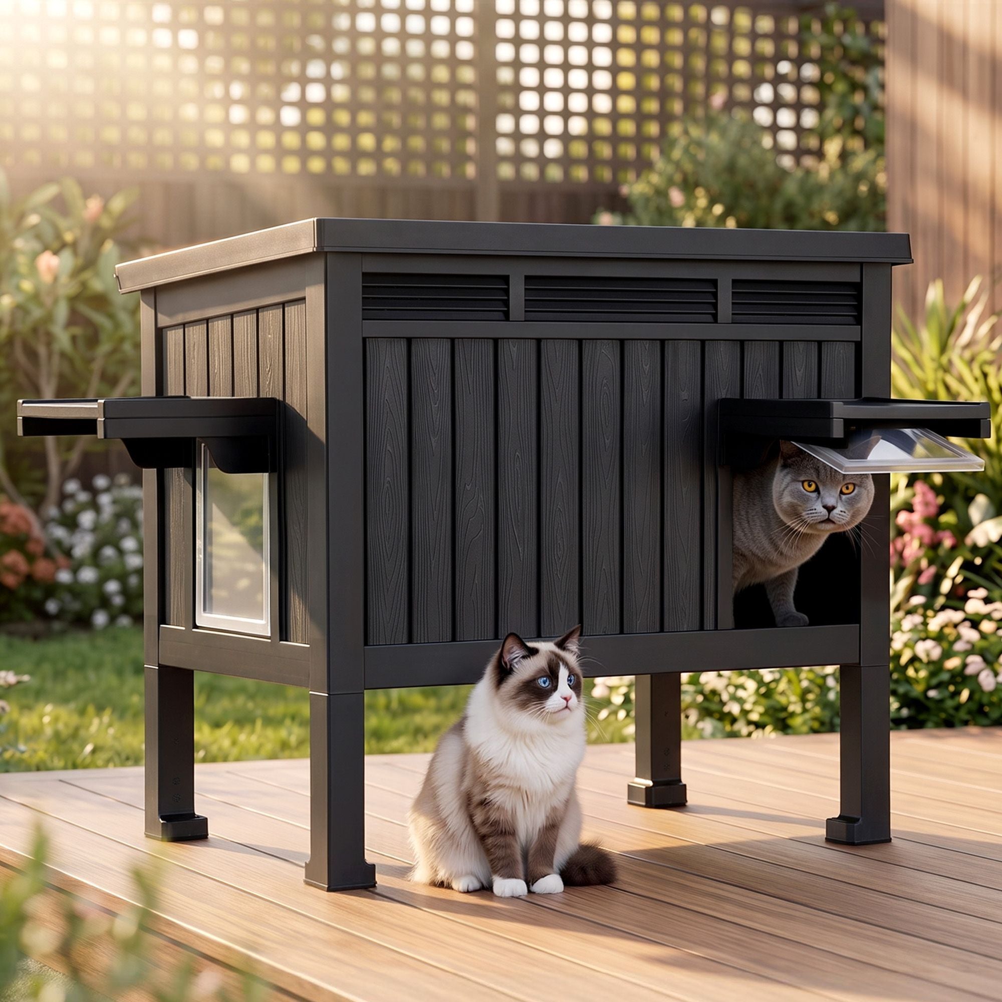 Outdoor Cat House Pet Kennel Enclosure Cat Shelter Condo Rabbit Hutch Black