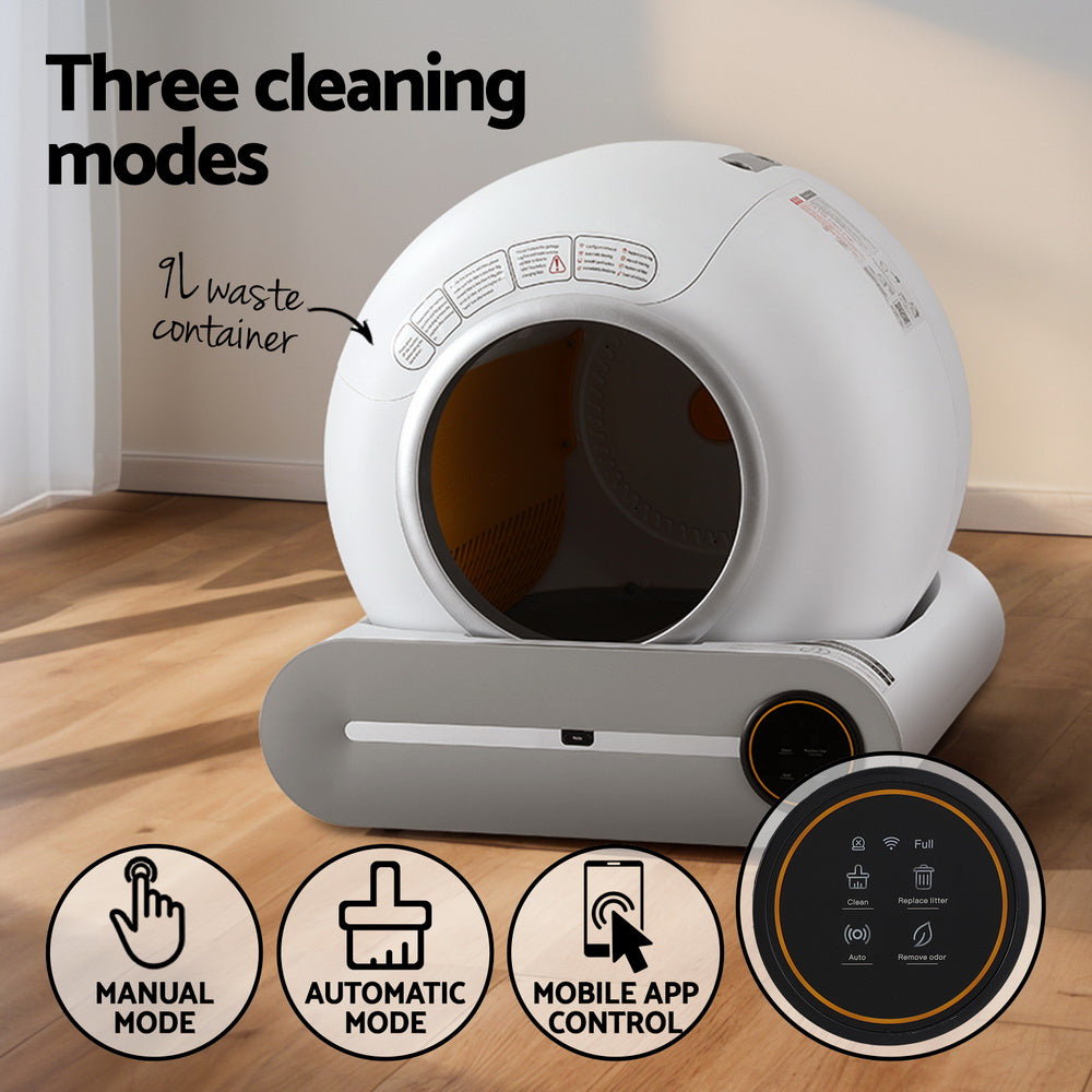 Automatic Large 9L Cat Litter Box with Self-Cleaning and App Control - White