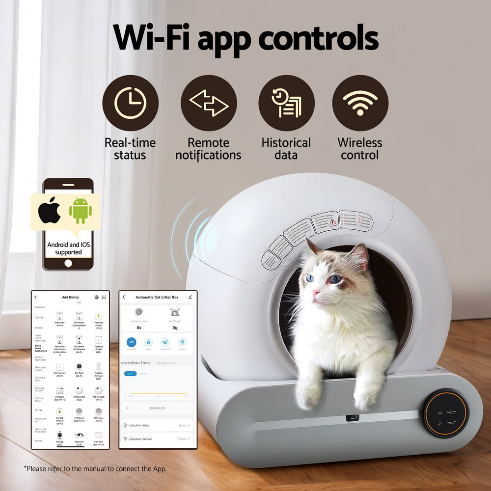 Automatic Large 9L Cat Litter Box with Self-Cleaning and App Control - White