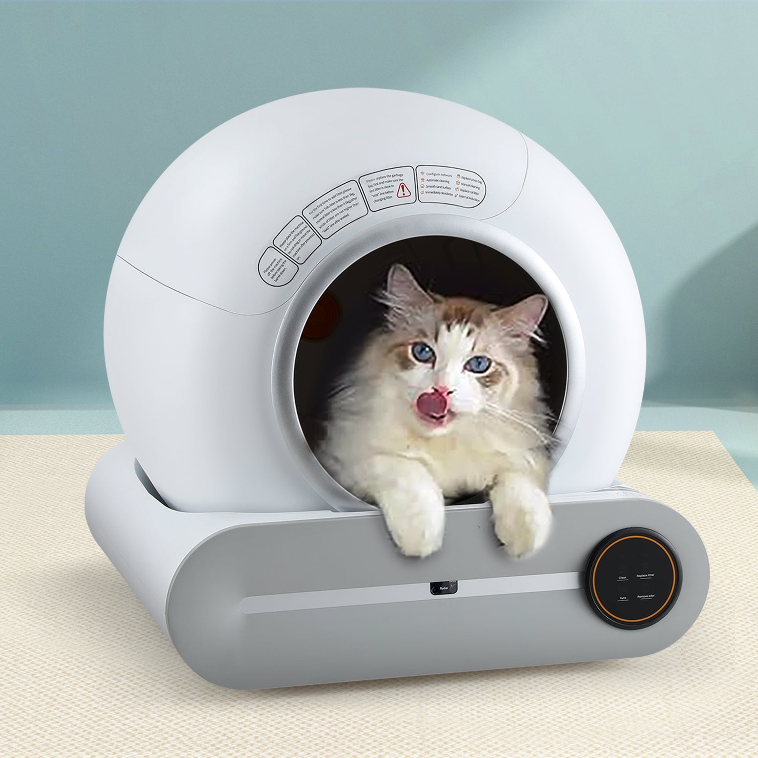 Automatic Large 9L Cat Litter Box with Self-Cleaning and App Control - White