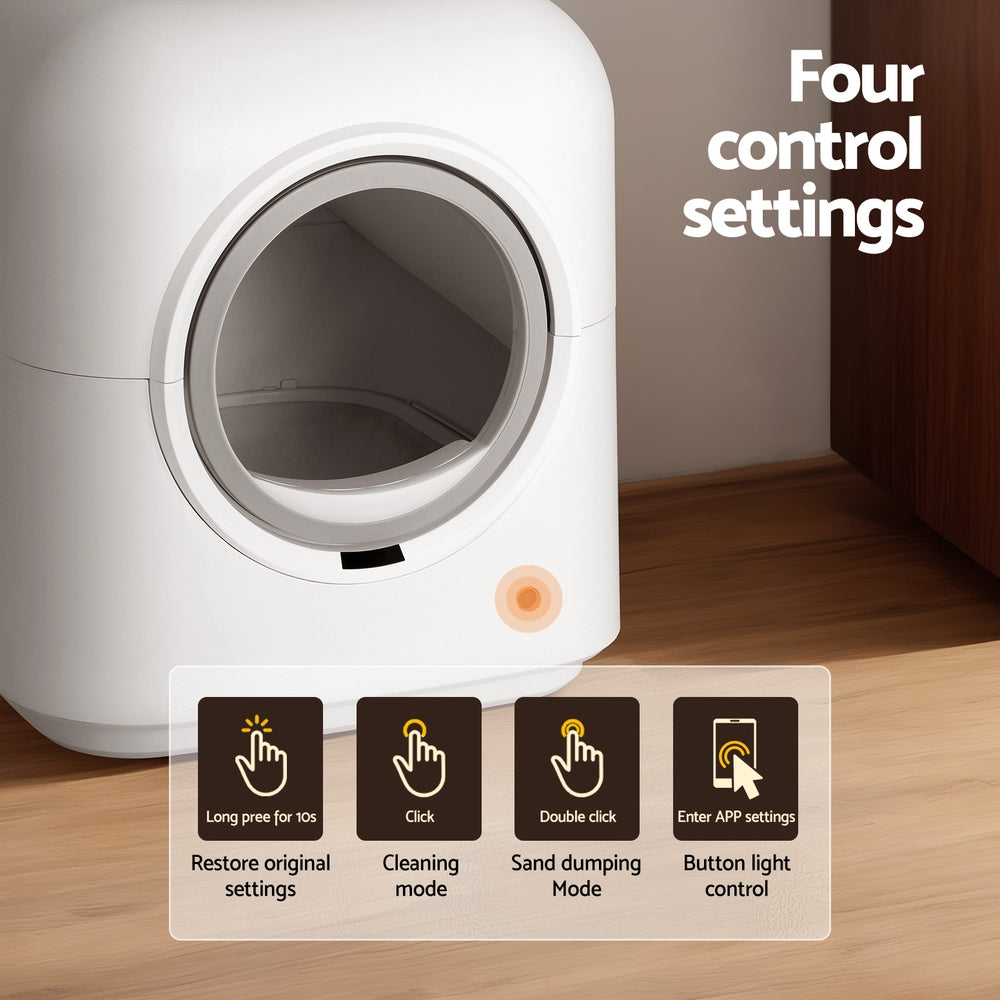 Automatic Large Cat Litter Box Self-Cleaning with Smart App Control - White