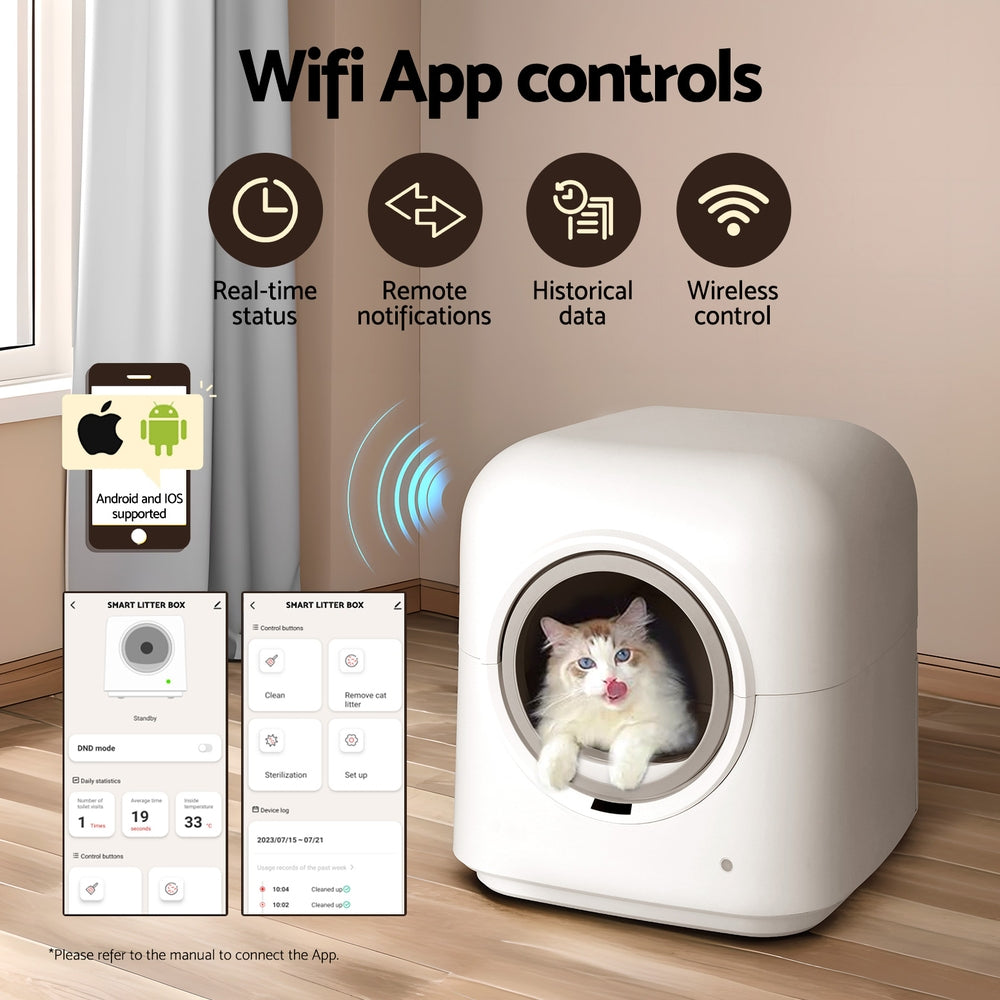 Automatic Large Cat Litter Box Self-Cleaning with Smart App Control - White
