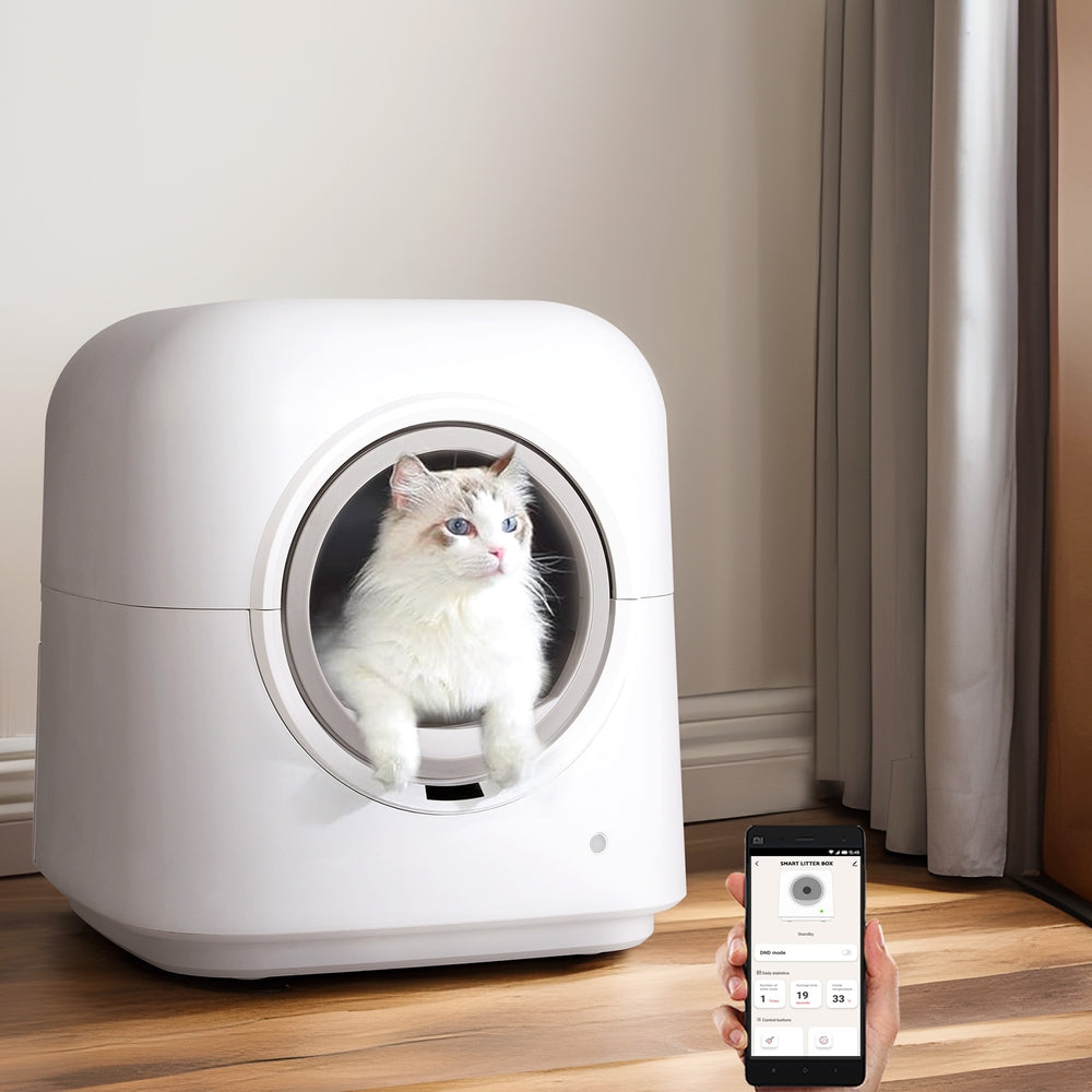 Automatic Large Cat Litter Box Self-Cleaning with Smart App Control - White