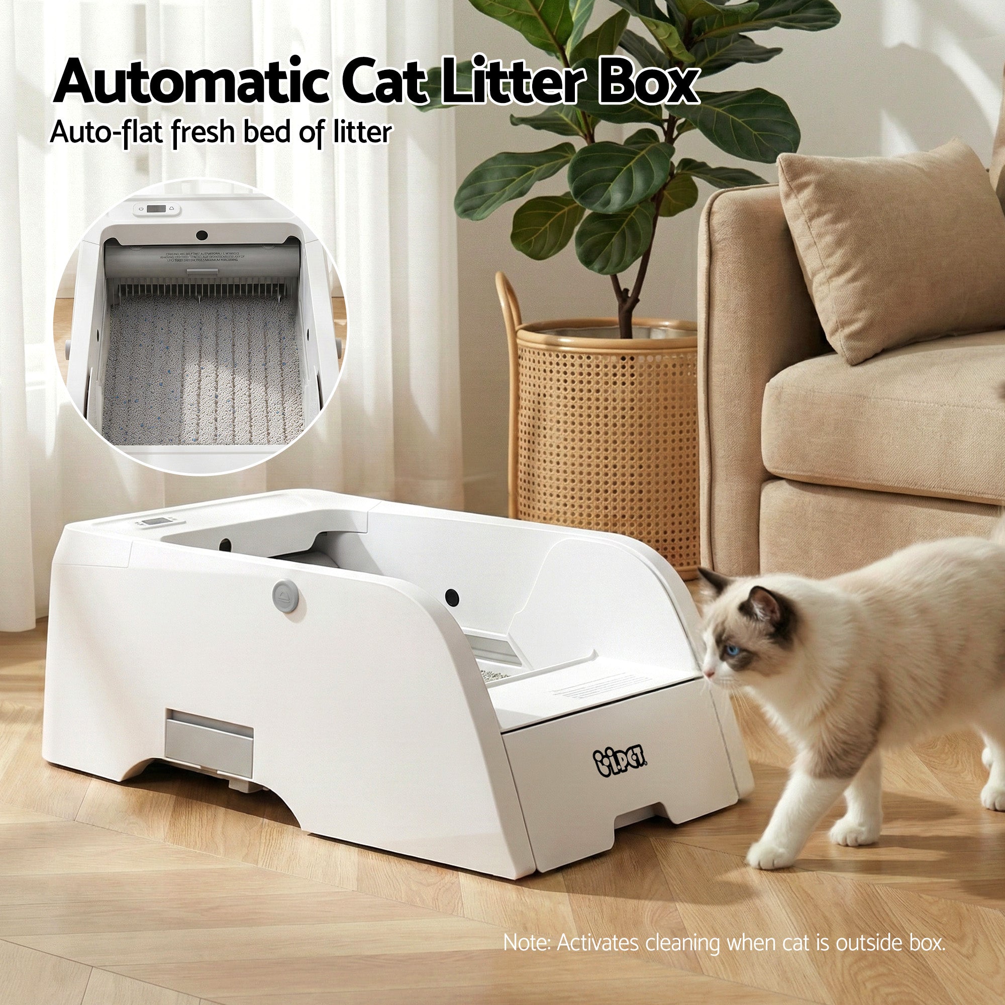 Automatic Self-Cleaning Cat Litter Box with App Control 5L Capacity - White