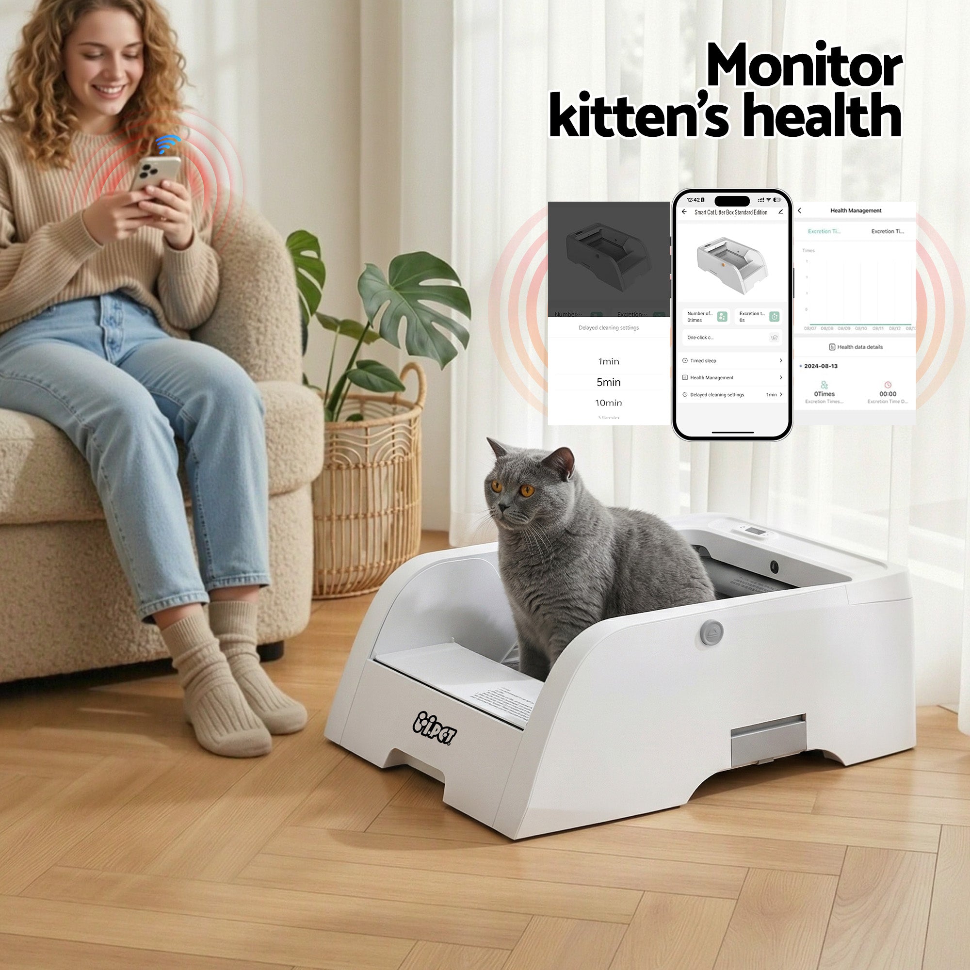 Automatic Self-Cleaning Cat Litter Box with App Control 5L Capacity - White